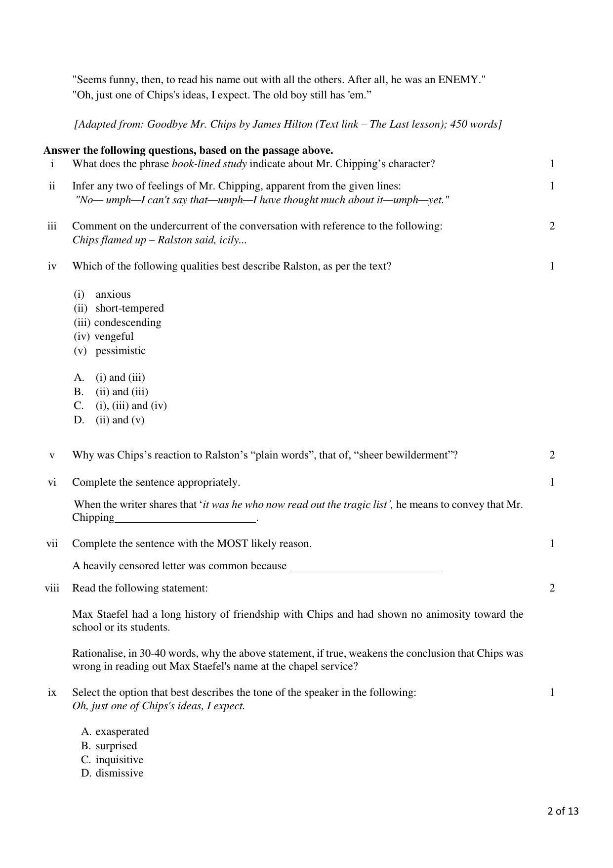 CBSE Class 12 English Core SET 2 Practice Questions 2023-24  - Page 2