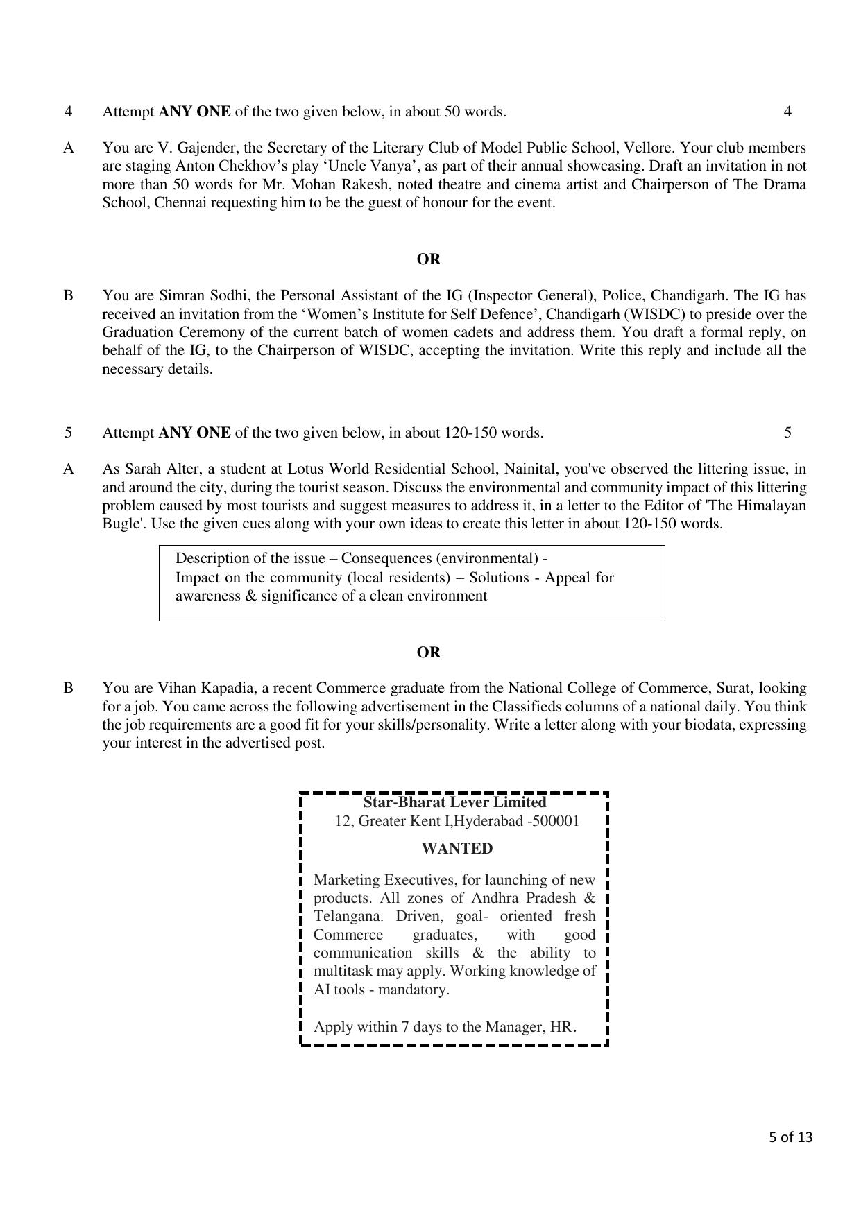 CBSE Class 12 English Core SET 2 Practice Questions 2023-24 - Page 5