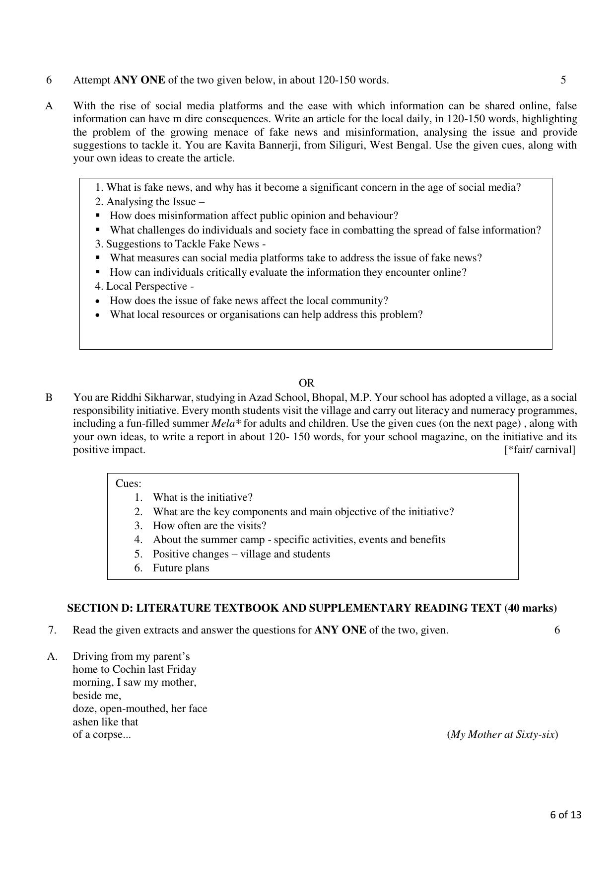 CBSE Class 12 English Core SET 2 Practice Questions 2023-24  - Page 6