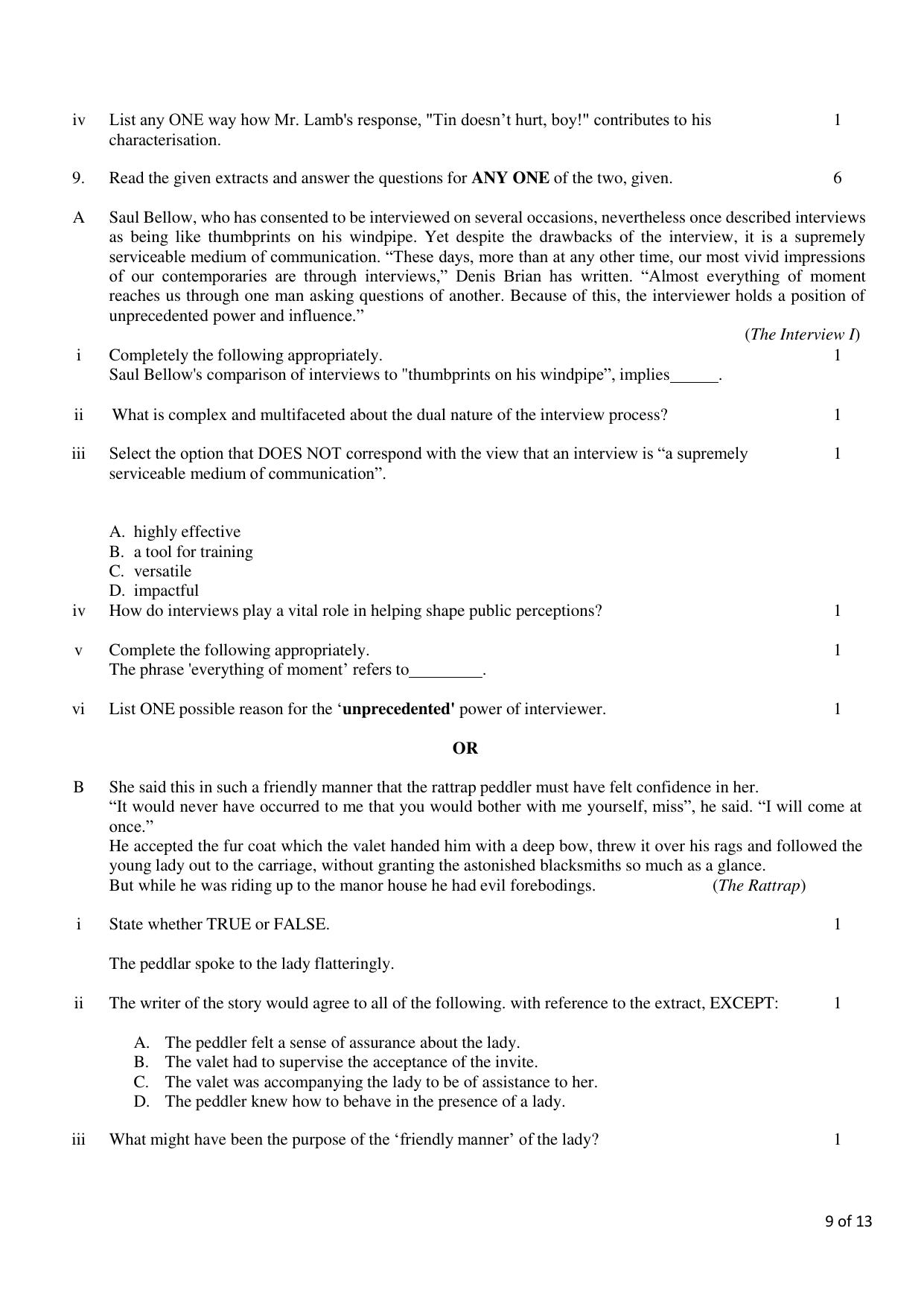 CBSE Class 12 English Core SET 2 Practice Questions 2023-24  - Page 9