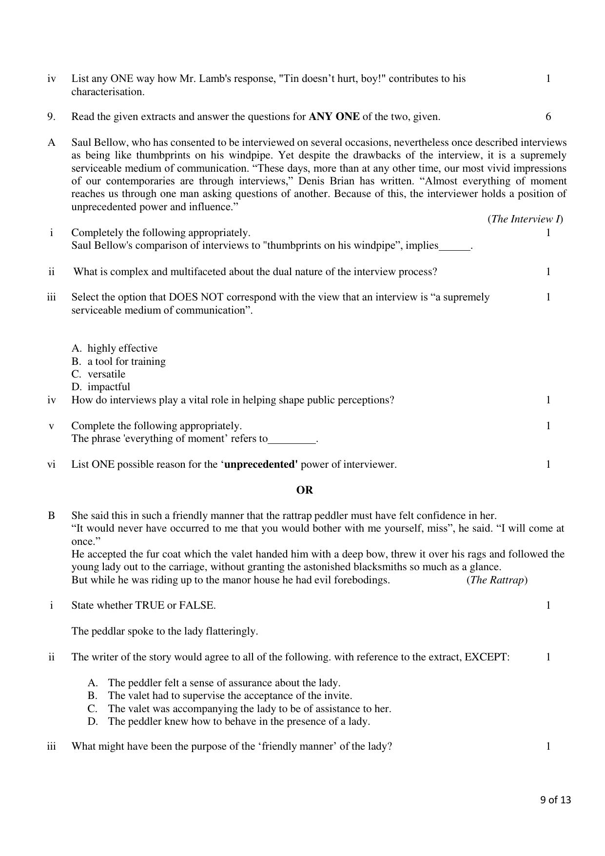 CBSE Class 12 English Core SET 2 Practice Questions 2023-24 - Page 9