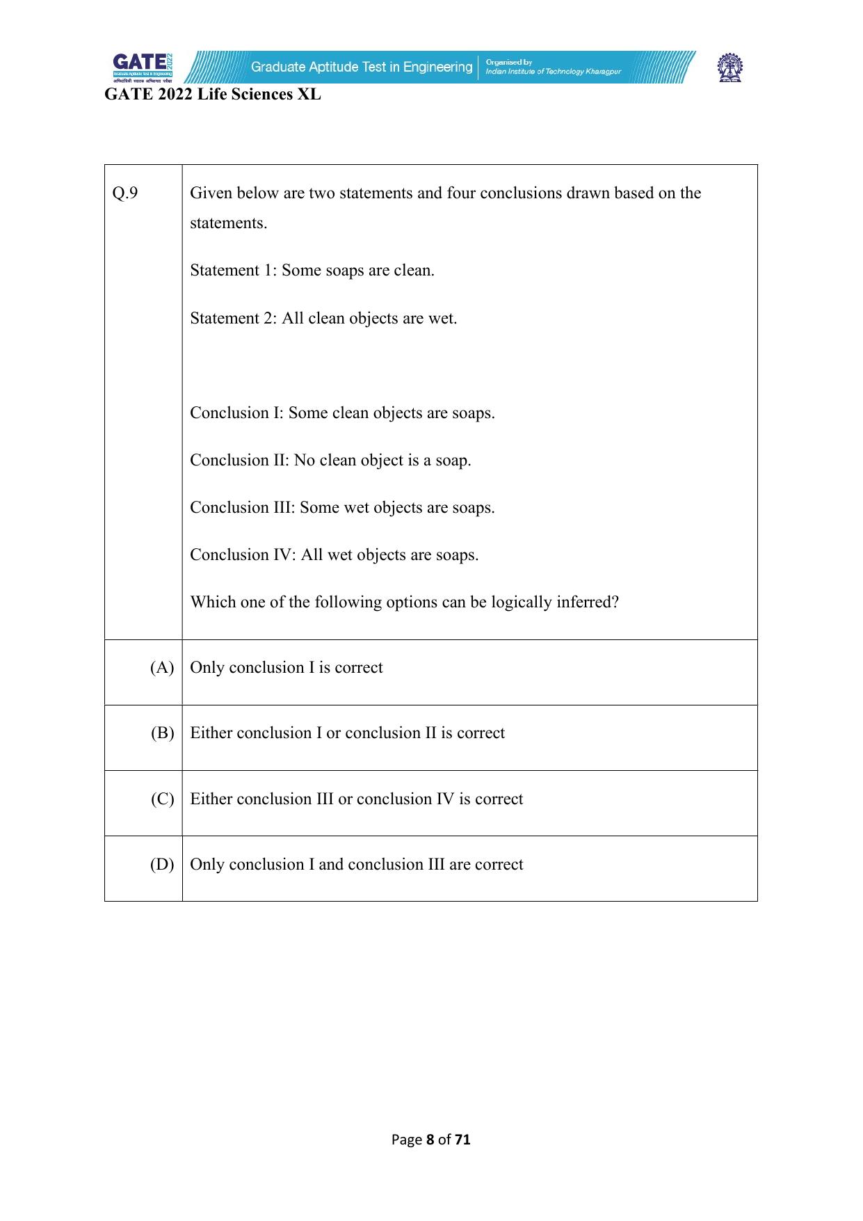 GATE 2022 Life Sciences (XL) Question Paper - Page 8