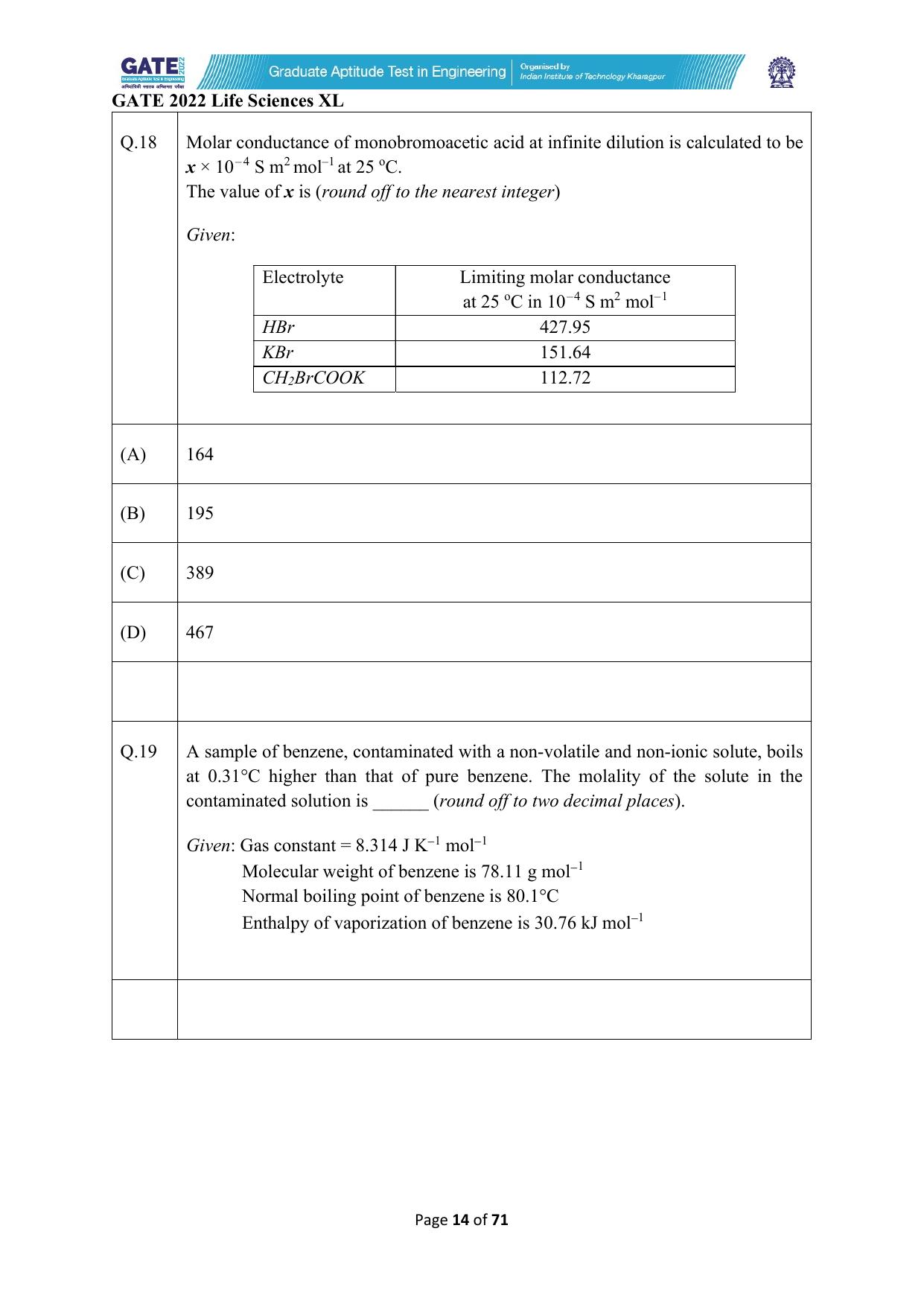 GATE 2022 Life Sciences (XL) Question Paper - Page 14
