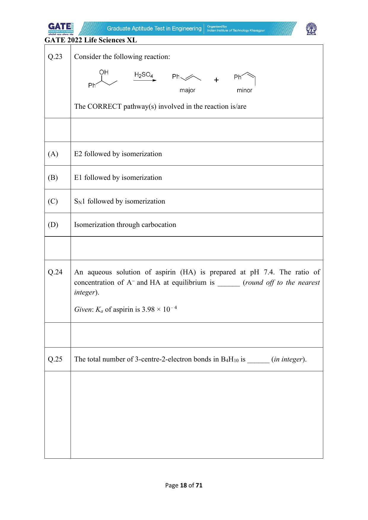 GATE 2022 Life Sciences (XL) Question Paper - Page 18
