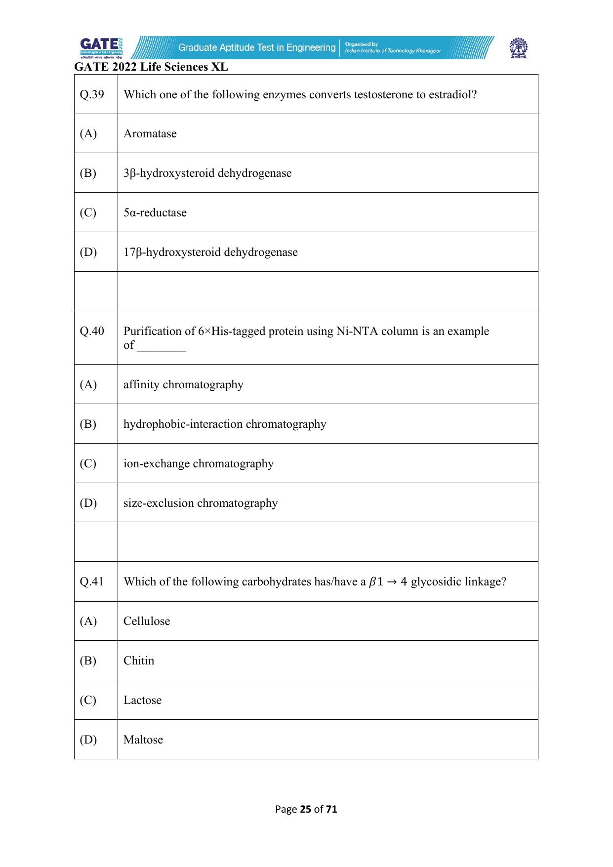 GATE 2022 Life Sciences (XL) Question Paper - Page 25
