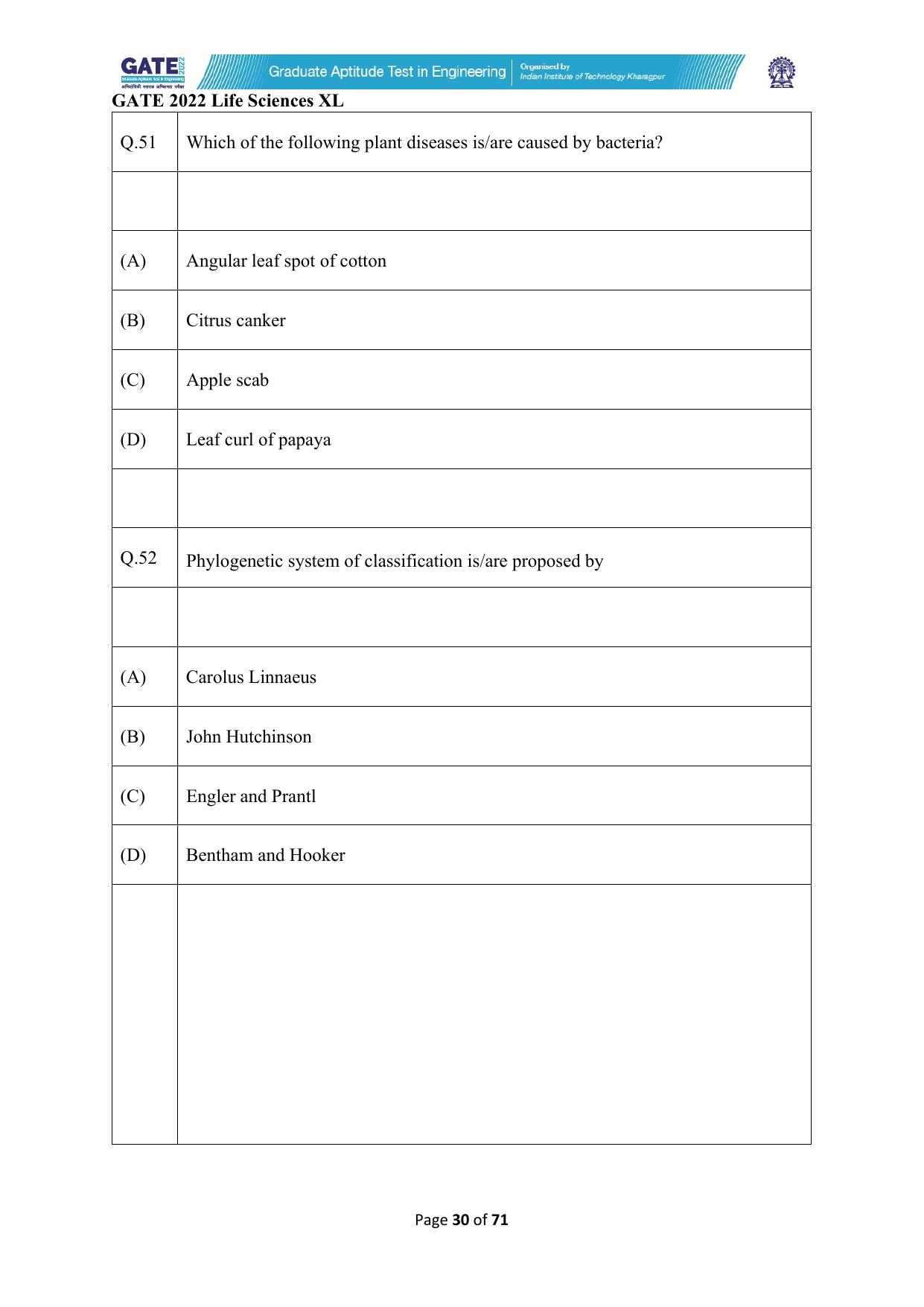 GATE 2022 Life Sciences (XL) Question Paper - Page 30