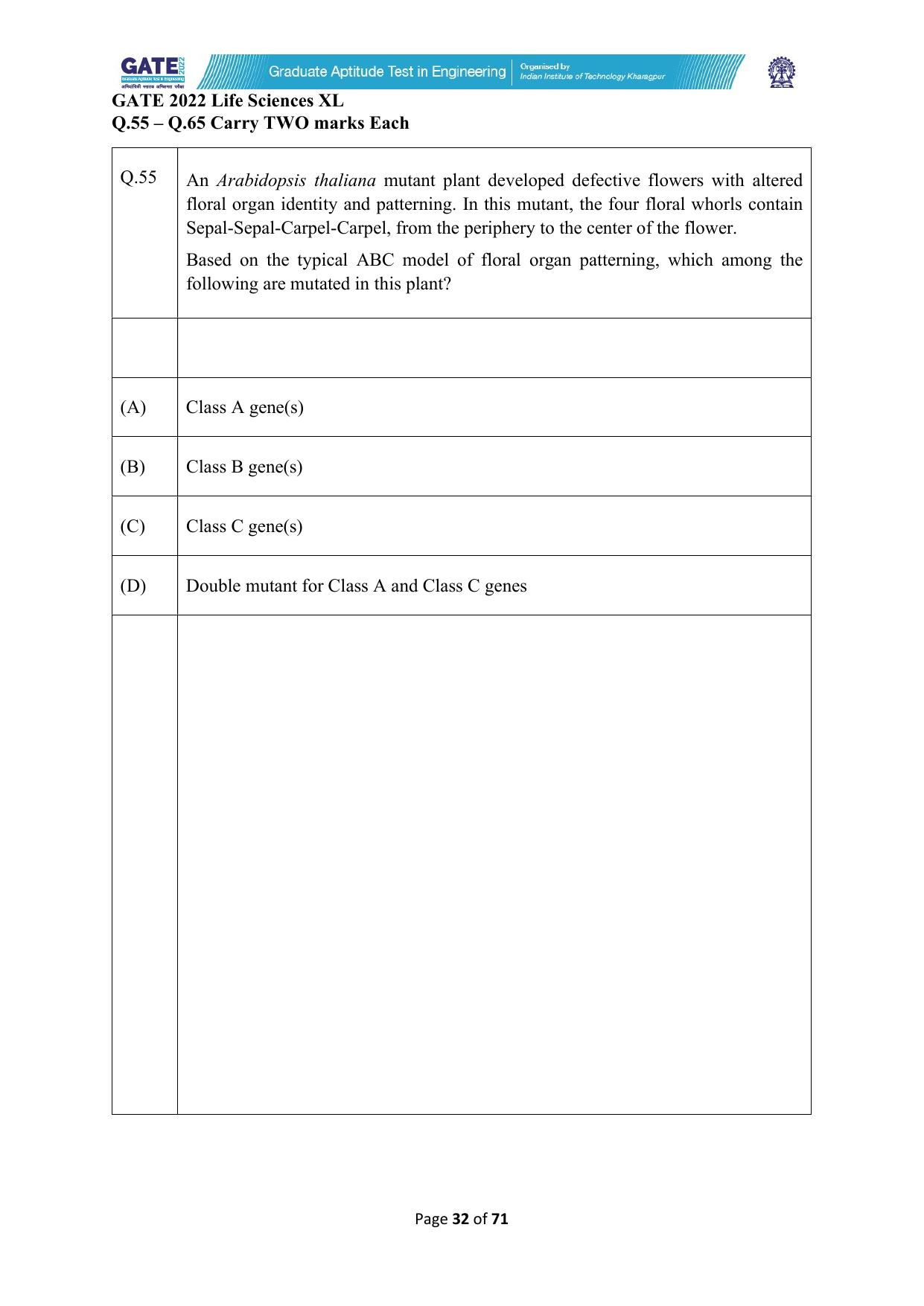 GATE 2022 Life Sciences (XL) Question Paper - Page 32