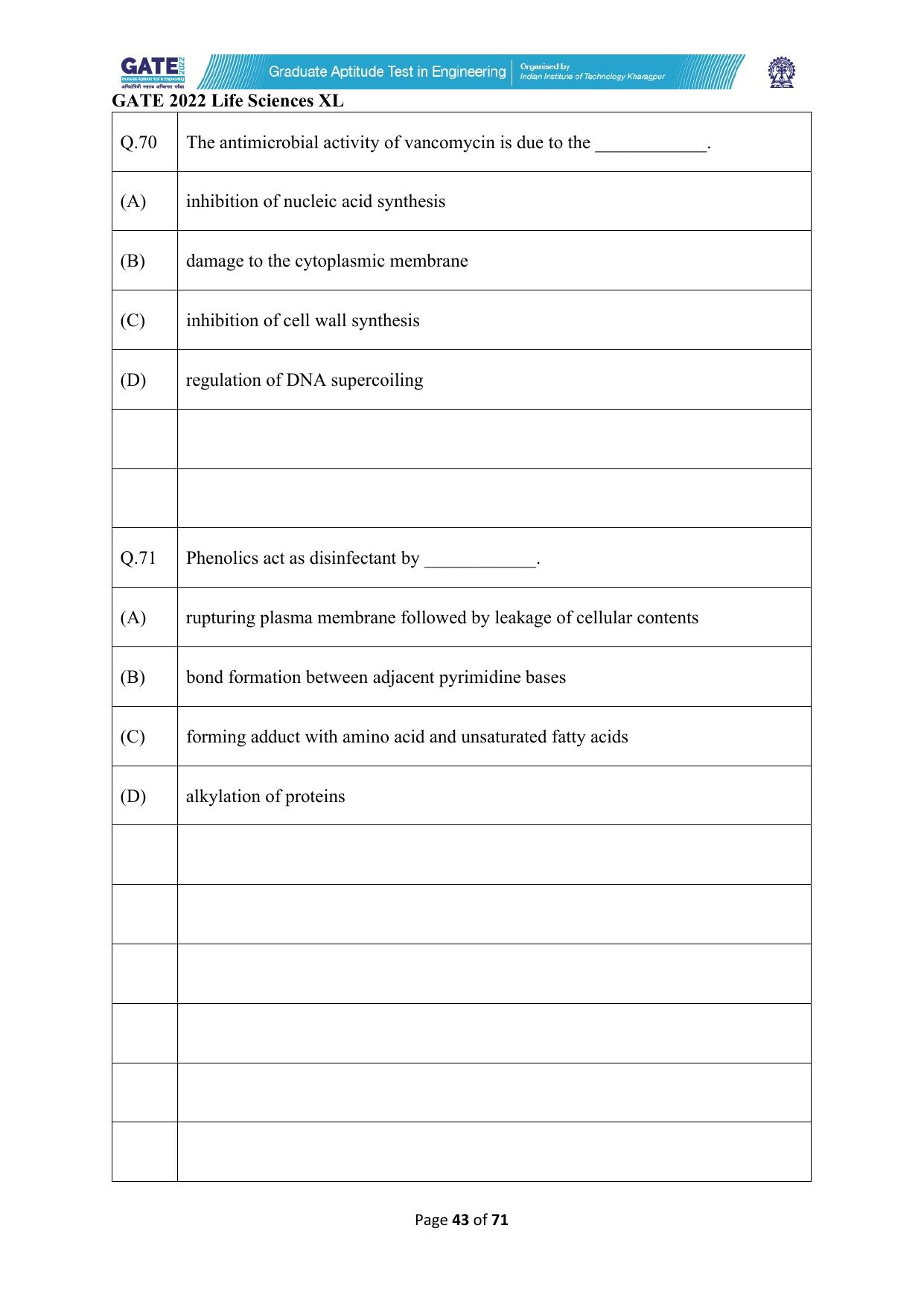 GATE 2022 Life Sciences (XL) Question Paper - Page 43