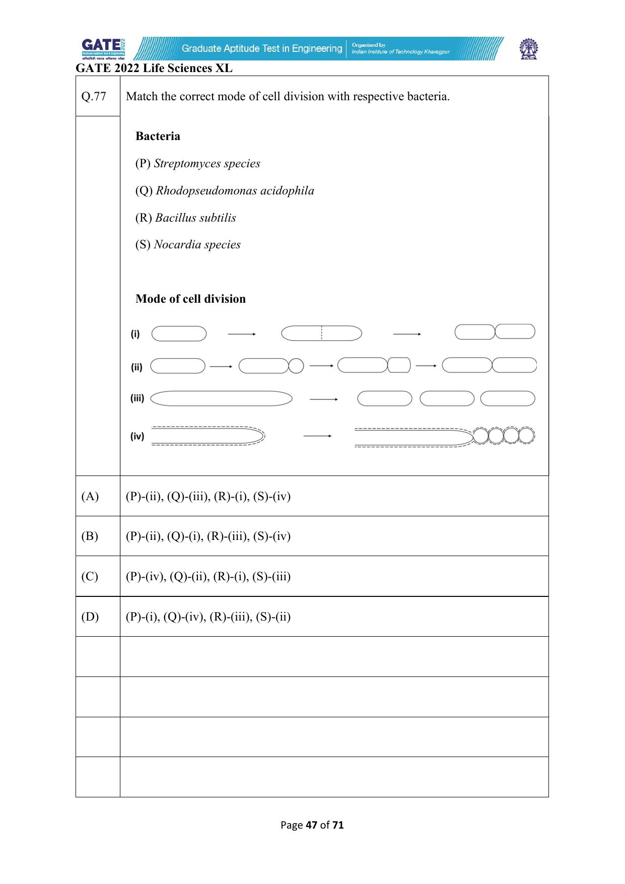 GATE 2022 Life Sciences (XL) Question Paper - Page 47