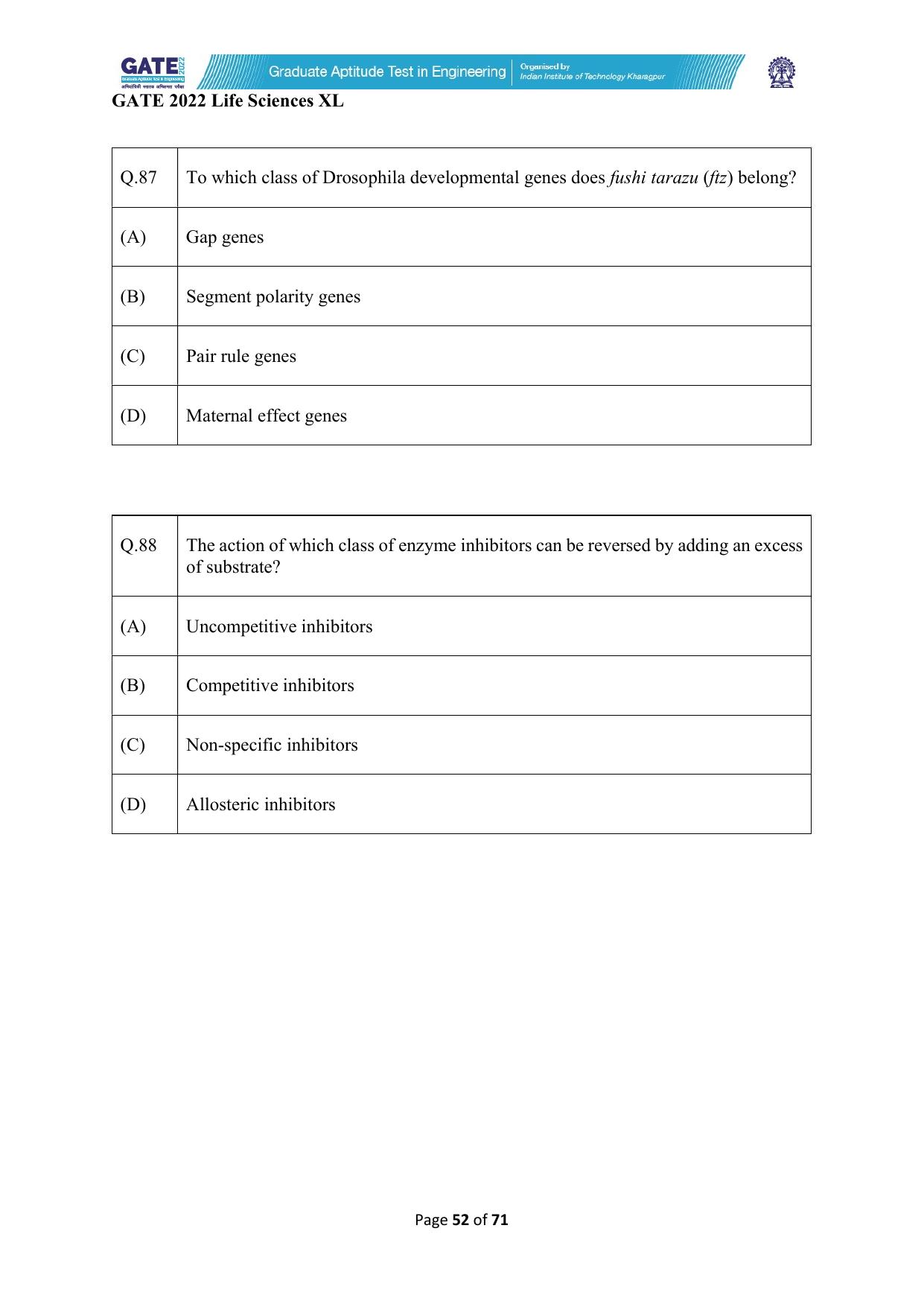 GATE 2022 Life Sciences (XL) Question Paper - Page 52