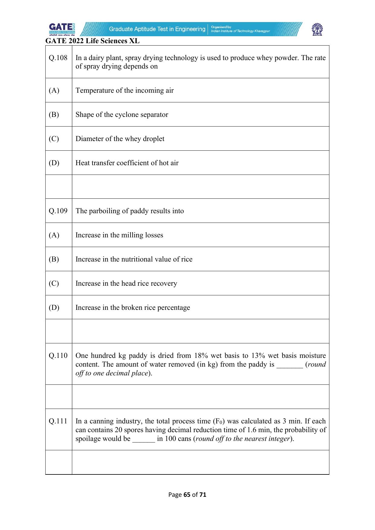 GATE 2022 Life Sciences (XL) Question Paper - Page 65