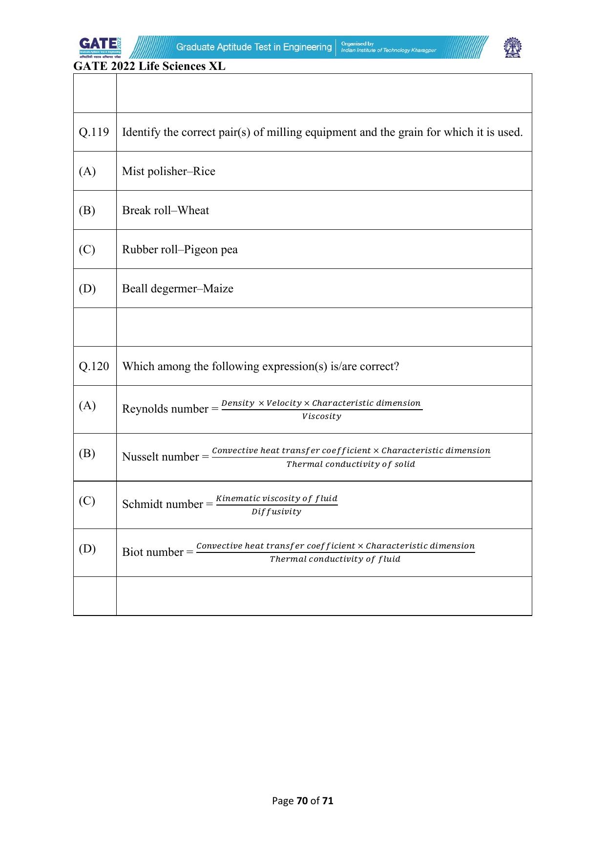 GATE 2022 Life Sciences (XL) Question Paper - Page 70
