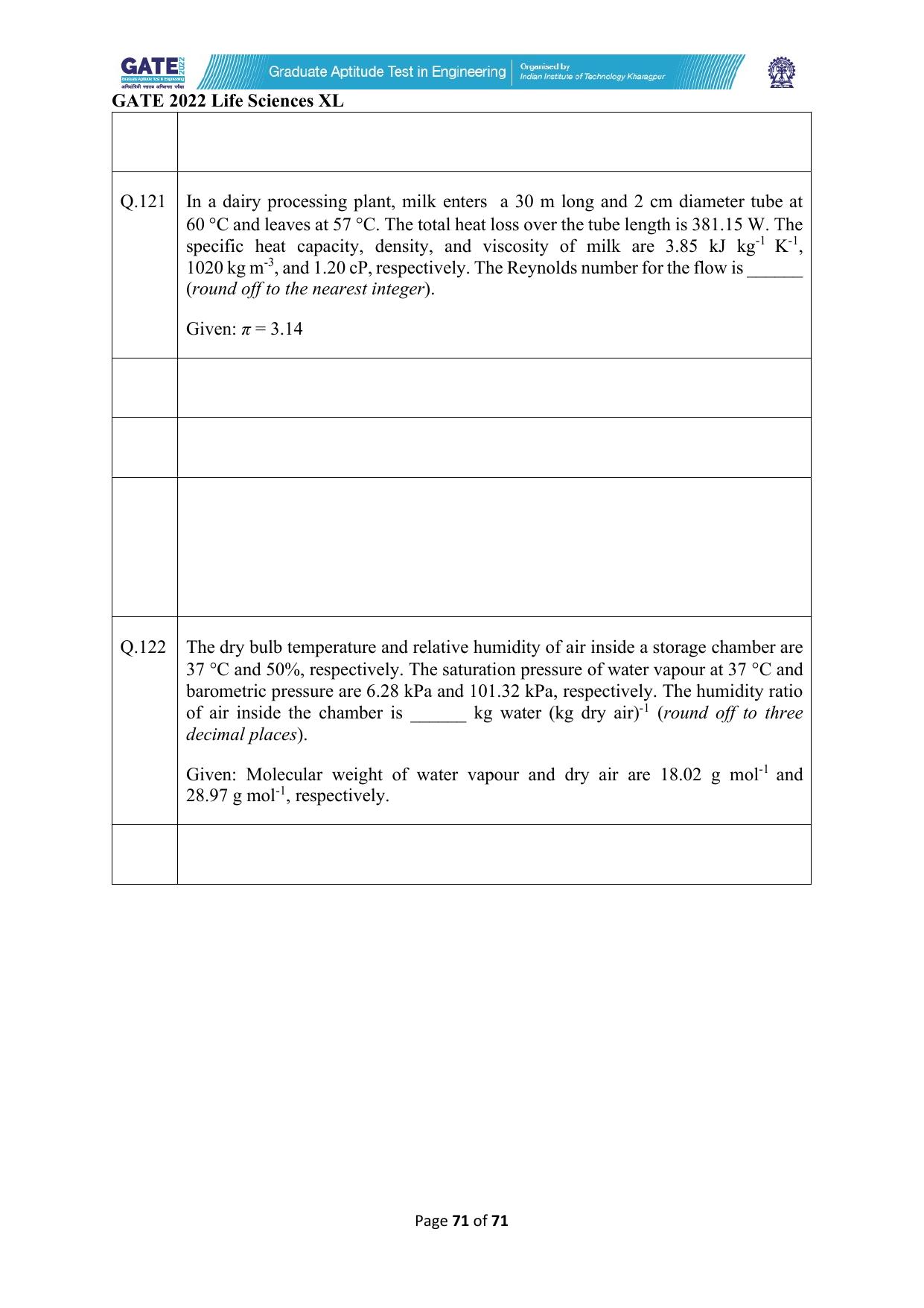 GATE 2022 Life Sciences (XL) Question Paper - Page 71