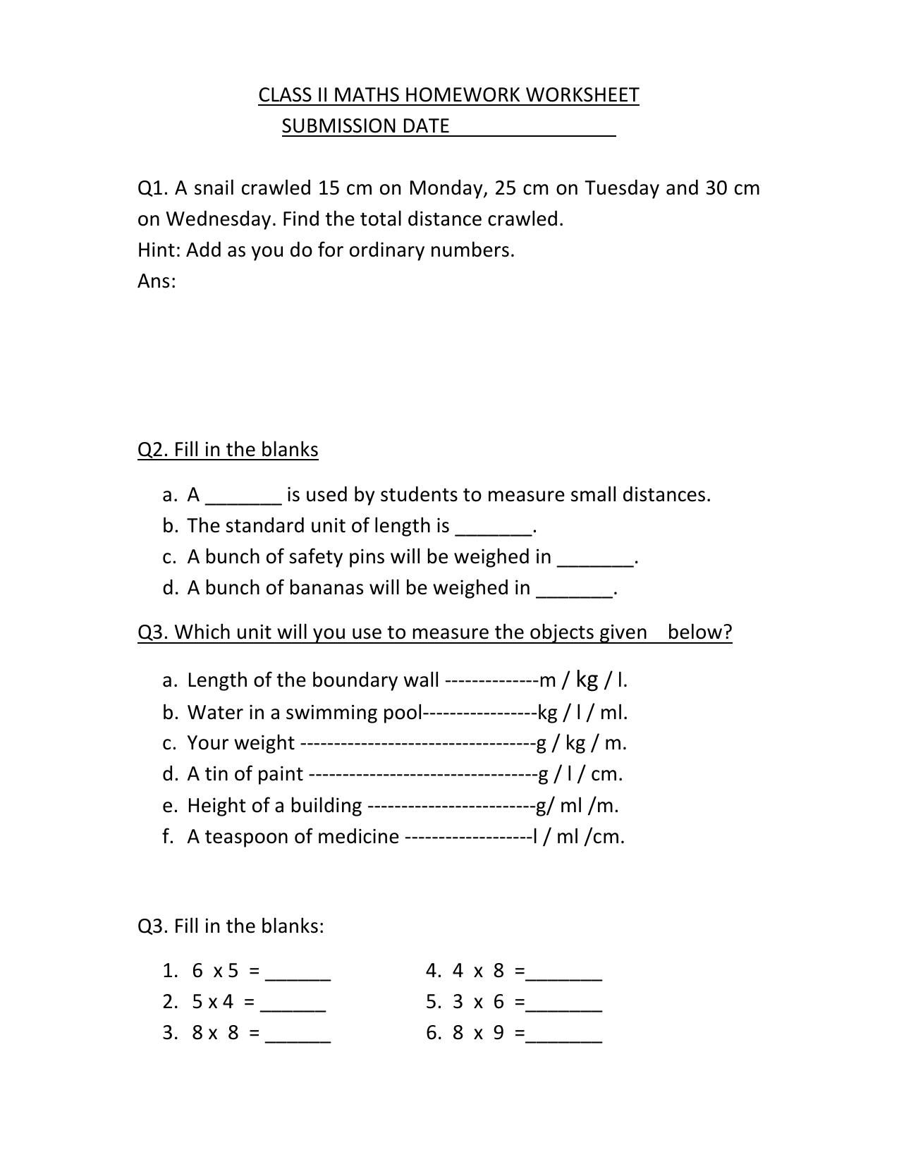 Worksheets for Class 2 Maths Assignment 105 Numbers - Page 1