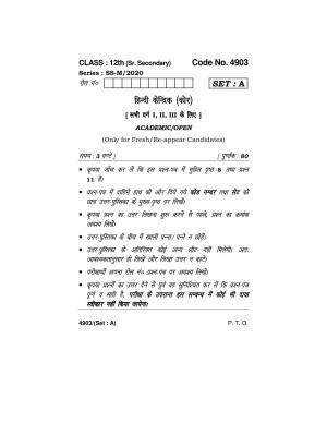Haryana Board HBSE Class 12 Hindi Core 2020 Question Paper
