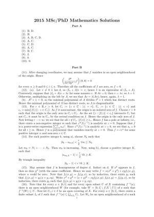 CMI Entrance Exam 2015 Solutions MSc/PhD Mathematics