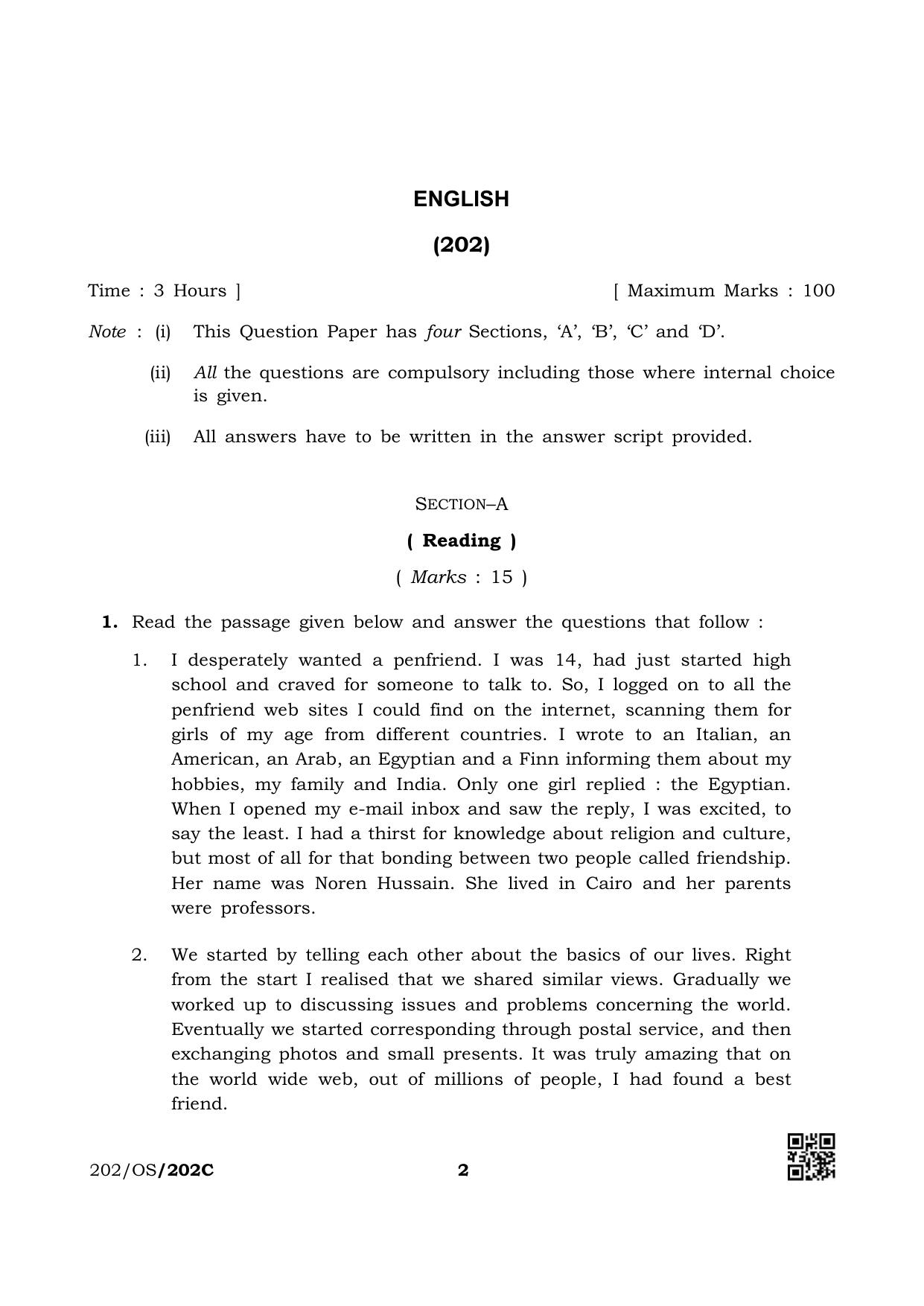 NIOS October 2019 Class 10 English (SET C) Question Paper - Page 2