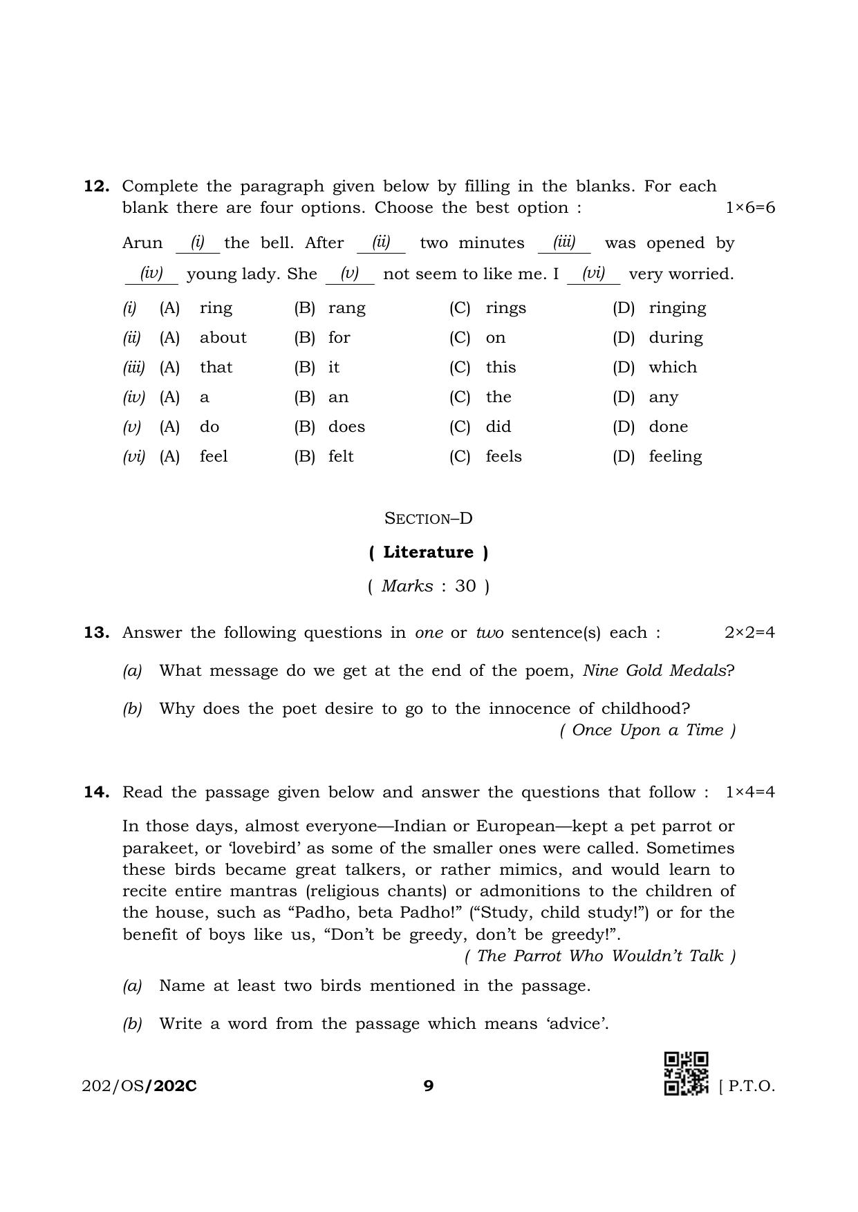 NIOS October 2019 Class 10 English (SET C) Question Paper - Page 9