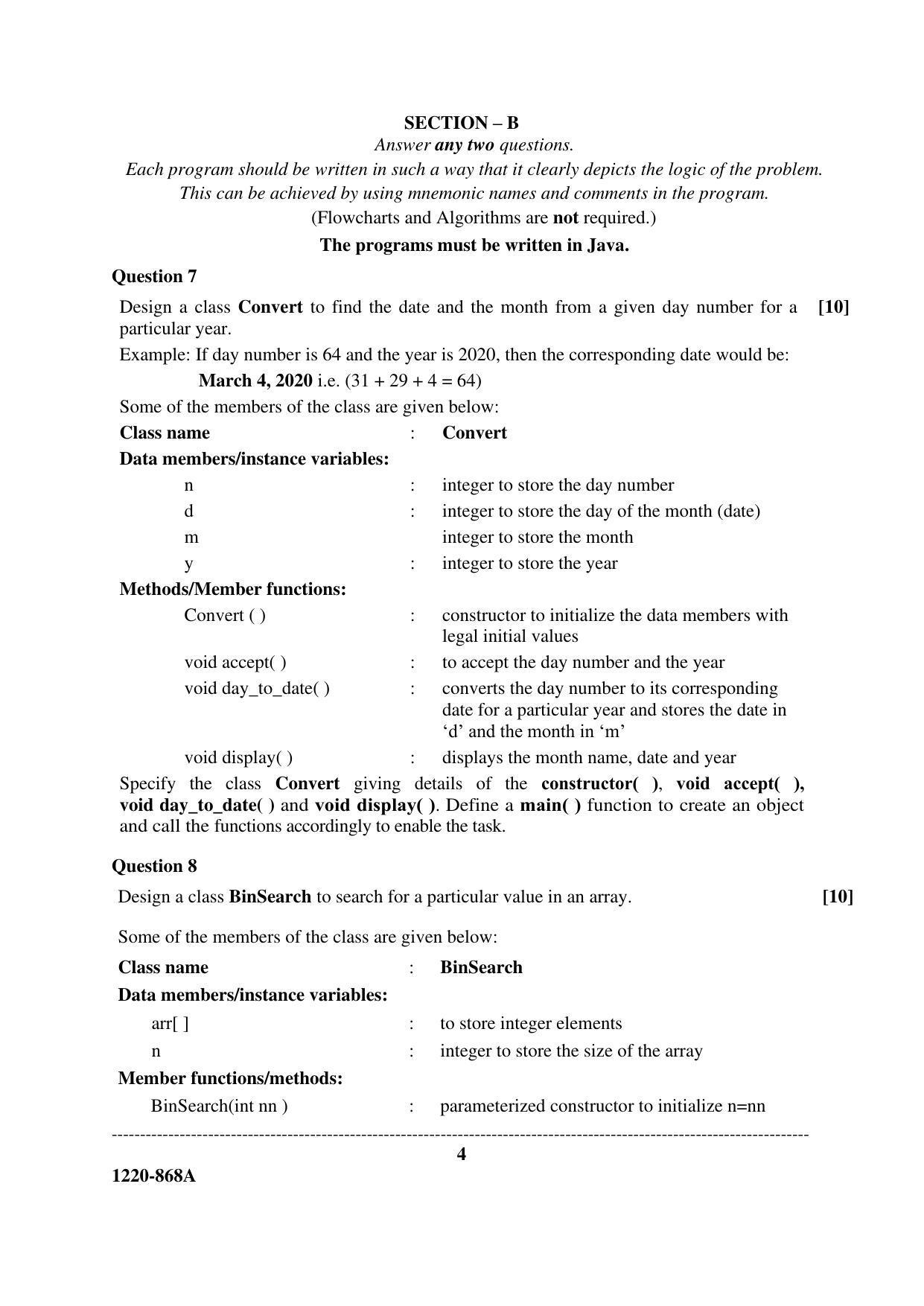 ISC Class 12 2020 Computer Science Paper I Question Paper - Page 4