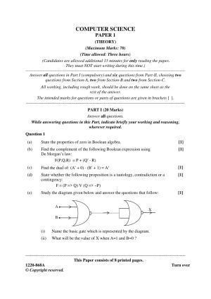 ISC Class 12 2020 Computer Science Paper I Question Paper