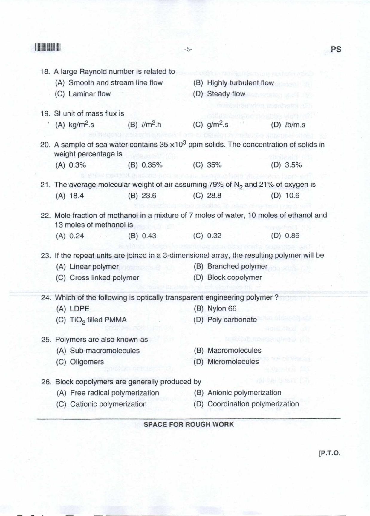 Karnataka PGCET 2018 Polymer Science and Technology Question Paper - Page 5