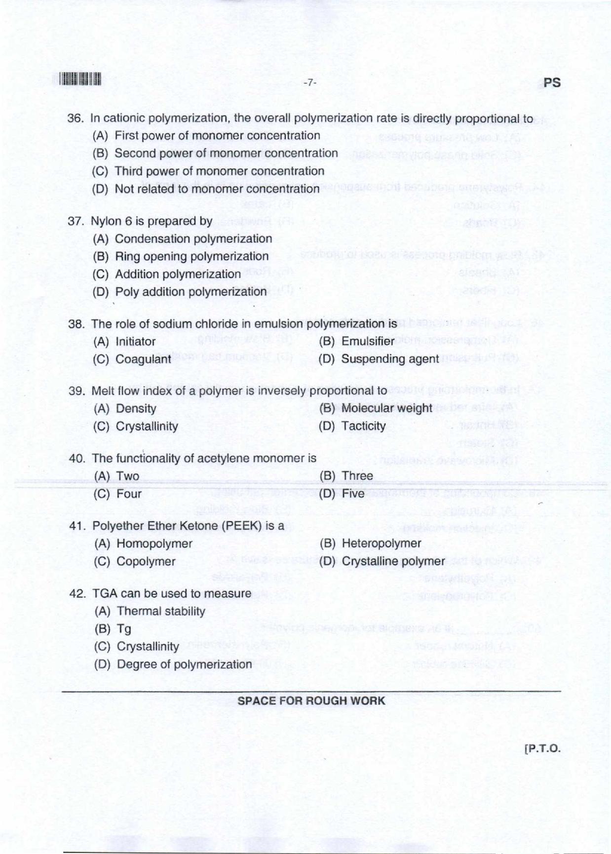 Karnataka PGCET 2018 Polymer Science and Technology Question Paper - Page 7