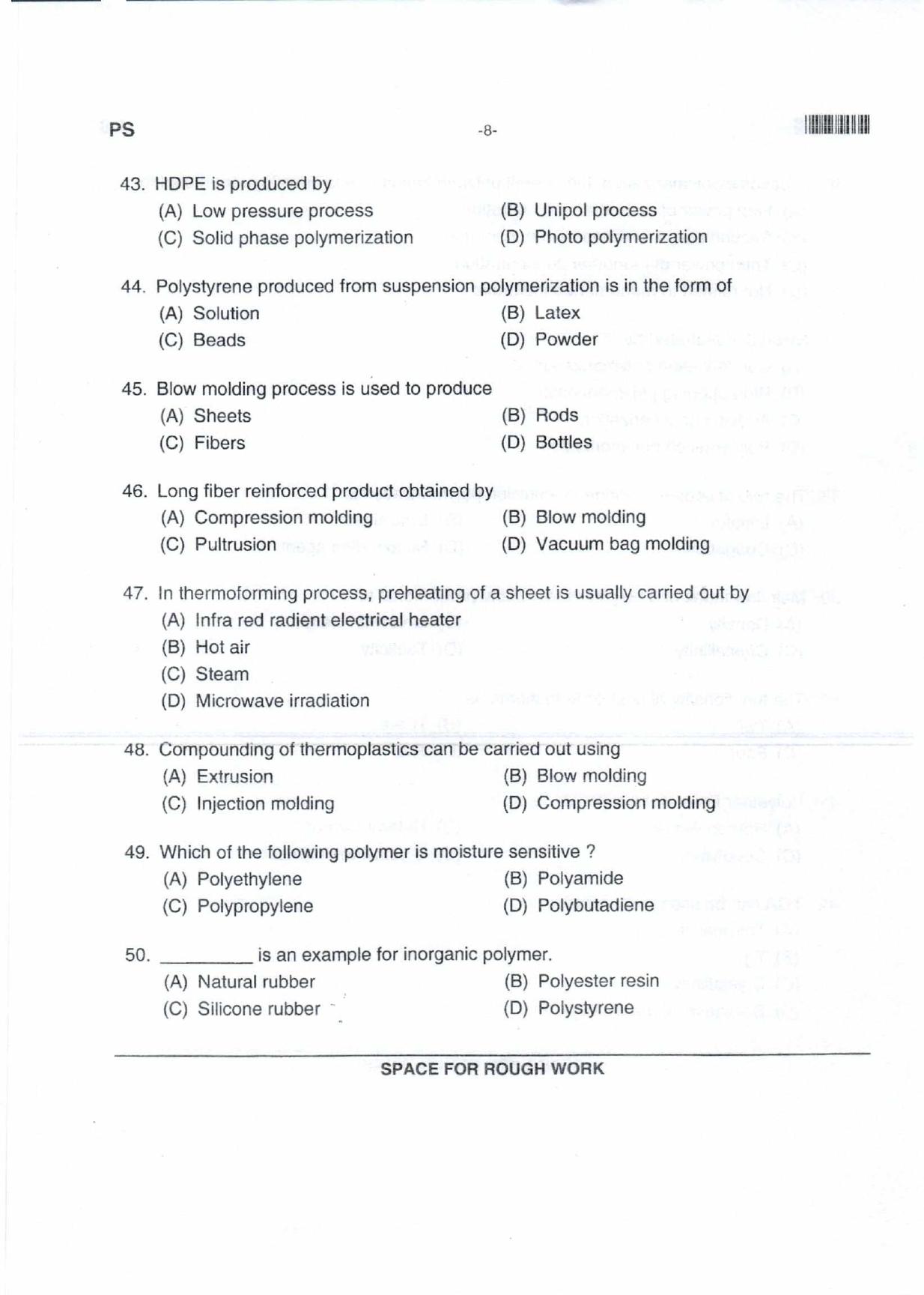 Karnataka PGCET 2018 Polymer Science and Technology Question Paper - Page 8