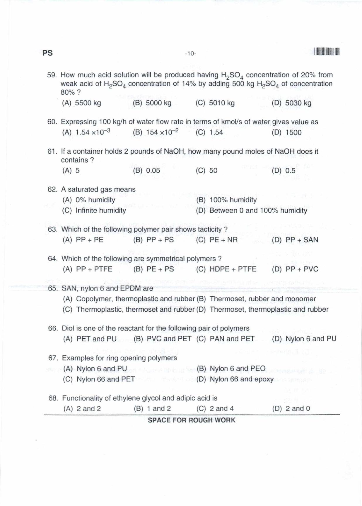 Karnataka PGCET 2018 Polymer Science and Technology Question Paper - Page 10