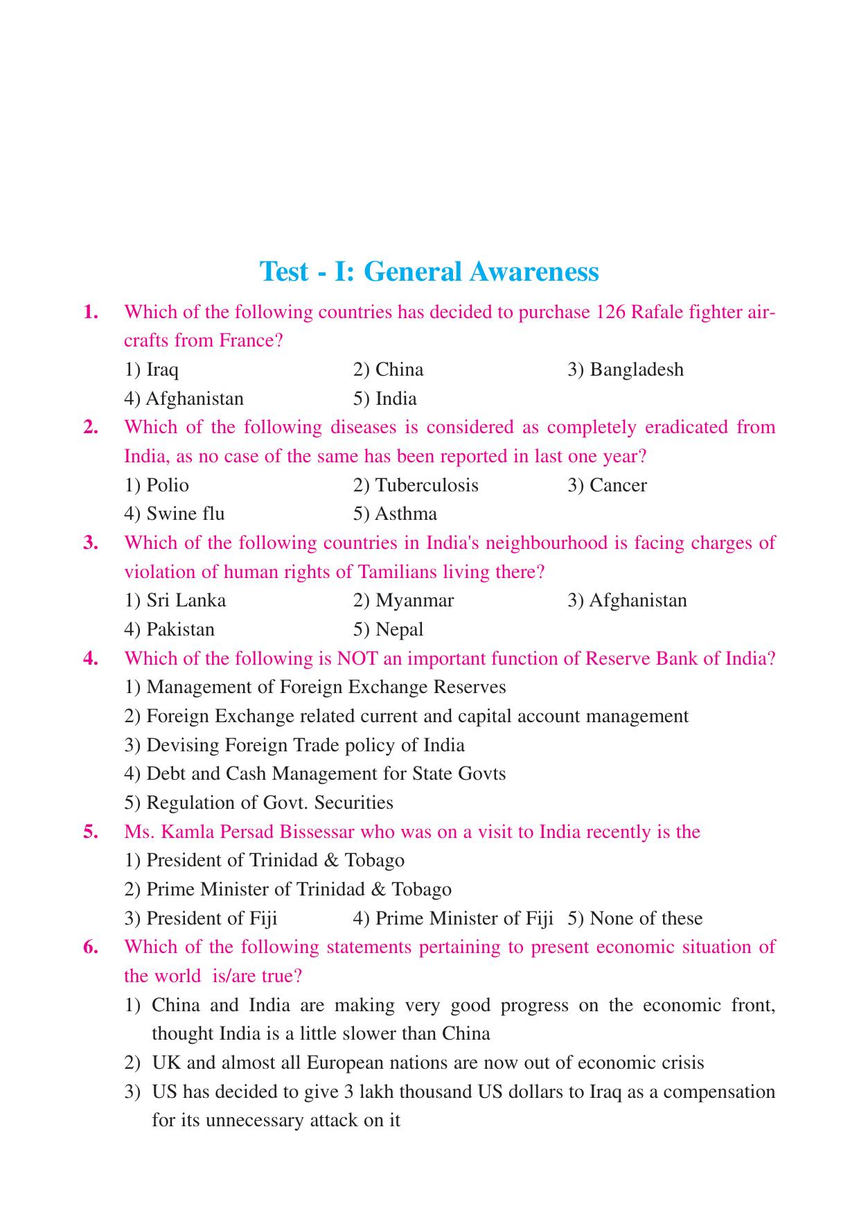 Punjab B.Ed Question Papers for General Awareness - Page 1