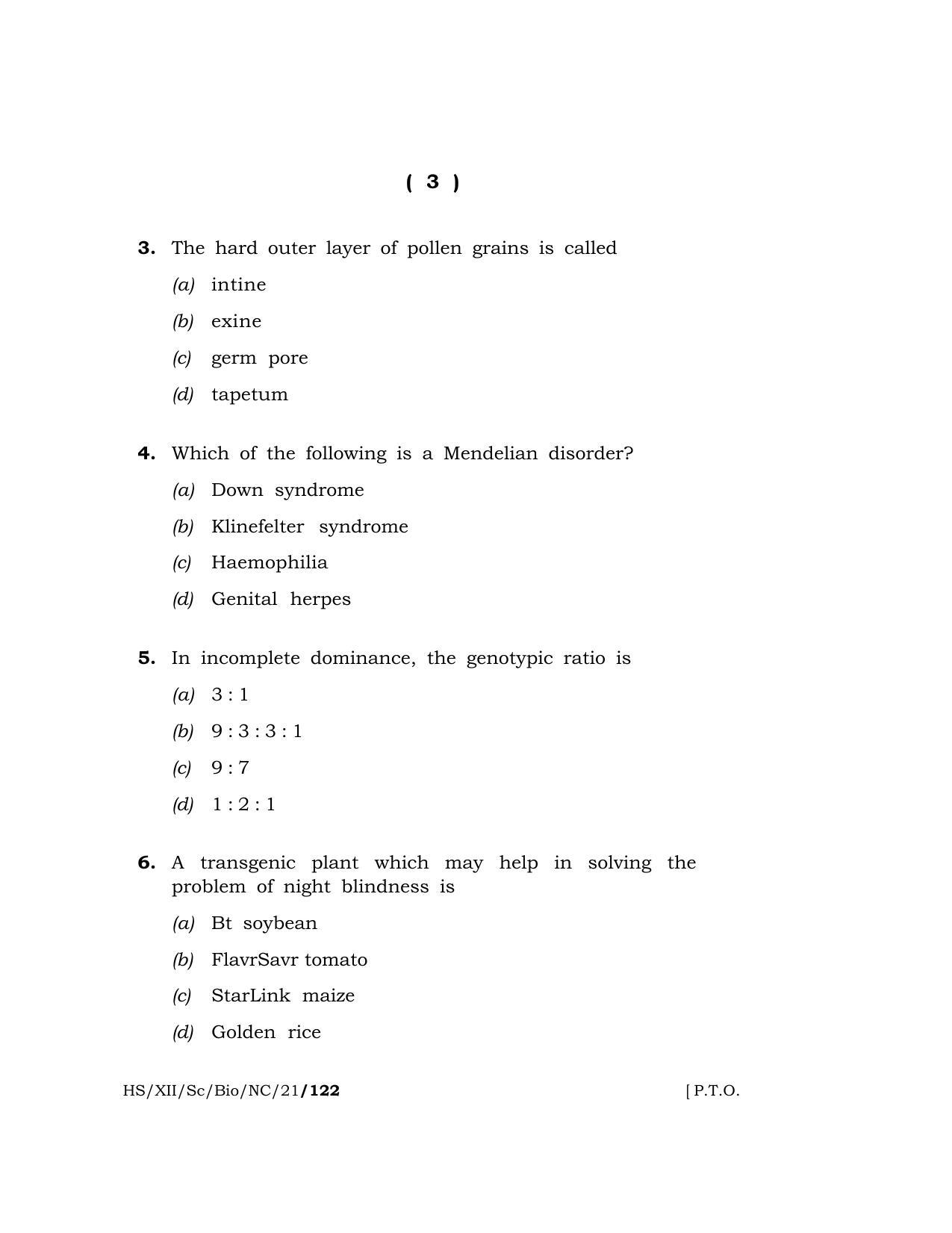 Meghalaya Board (MBOSE) Class 12 BIOLOGY (New Course) (HS-XII-Sc-Bio-NC-21) 2021 Question Paper - Page 3