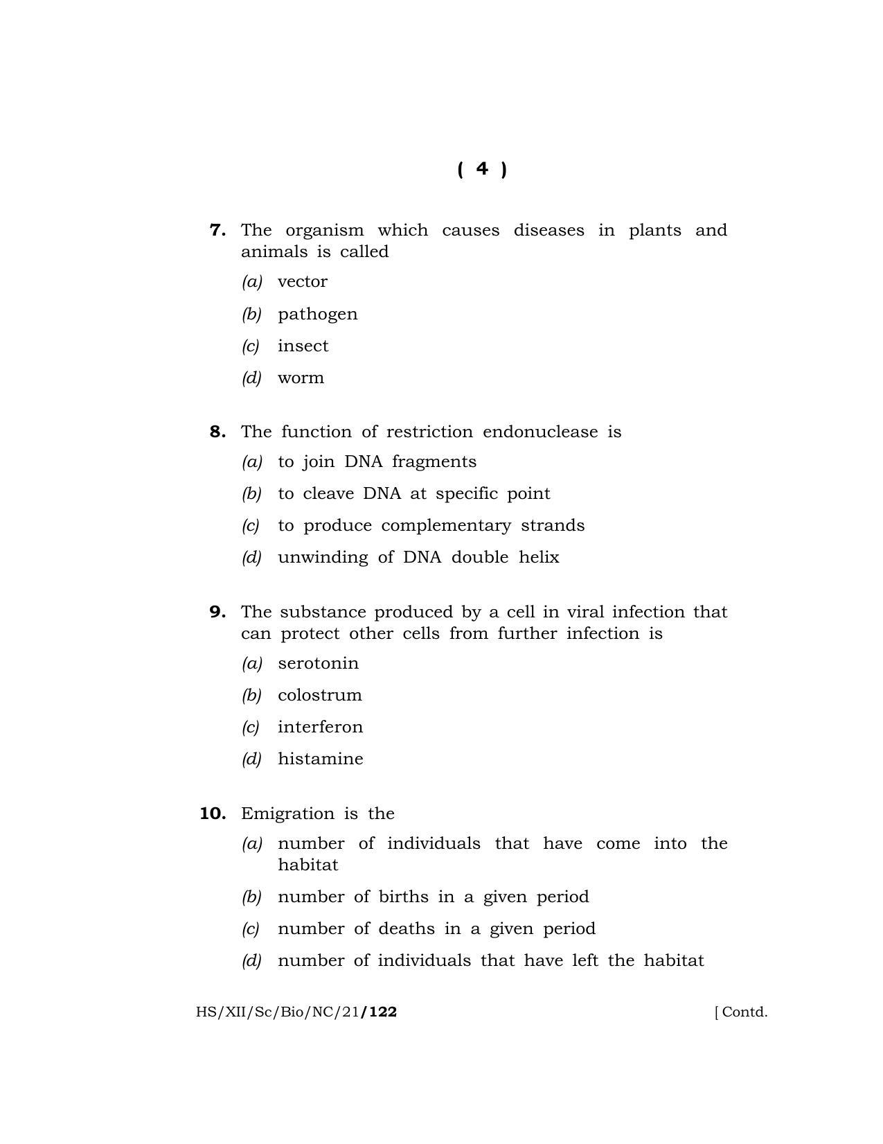 Meghalaya Board (MBOSE) Class 12 BIOLOGY (New Course) (HS-XII-Sc-Bio-NC-21) 2021 Question Paper - Page 4