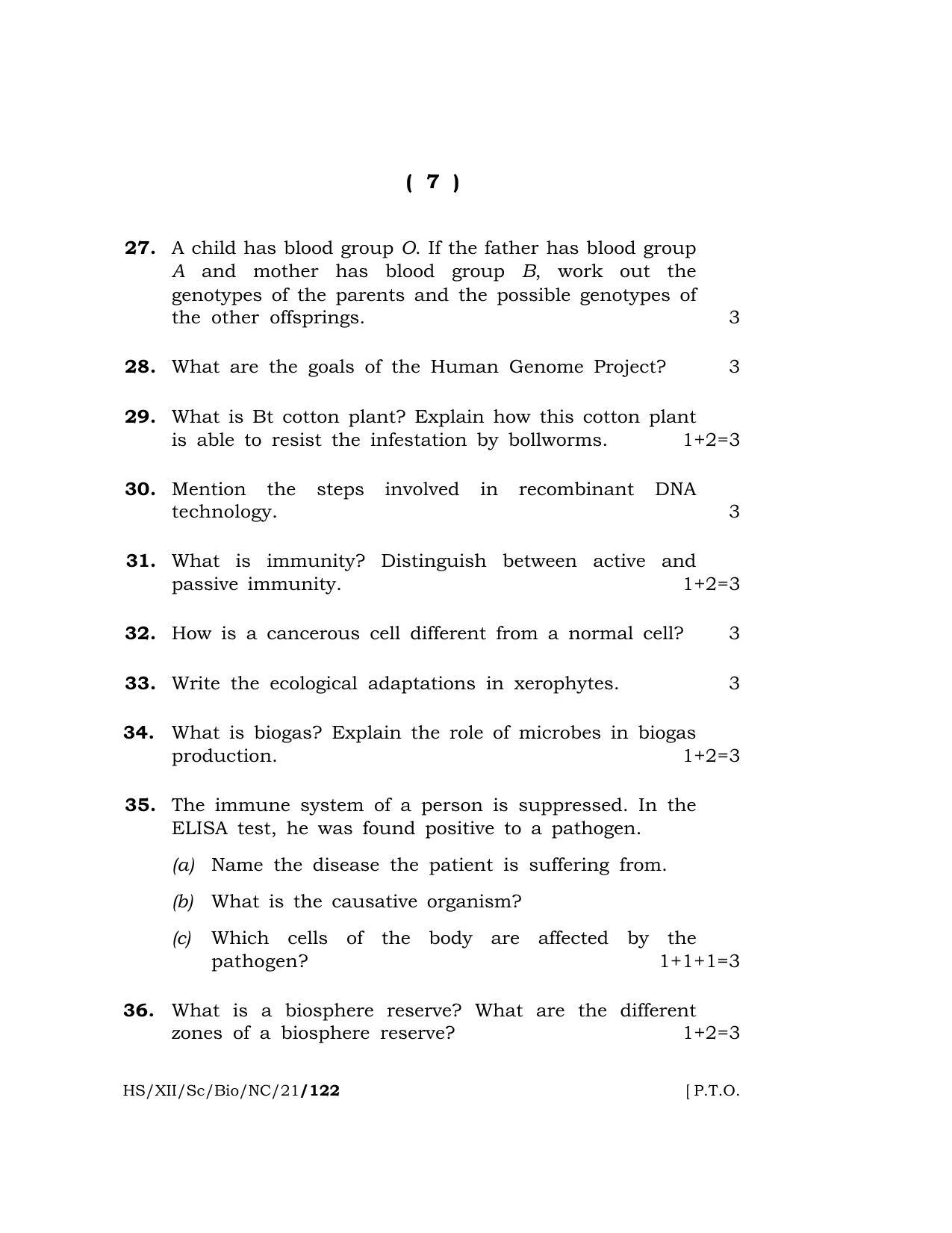 Meghalaya Board (MBOSE) Class 12 BIOLOGY (New Course) (HS-XII-Sc-Bio-NC-21) 2021 Question Paper - Page 7