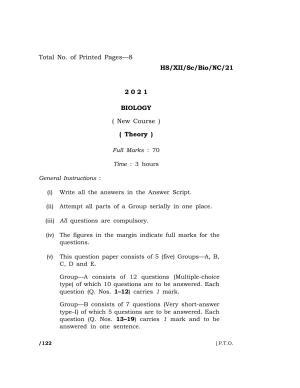 Meghalaya Board (MBOSE) Class 12 BIOLOGY (New Course) (HS-XII-Sc-Bio-NC-21) 2021 Question Paper