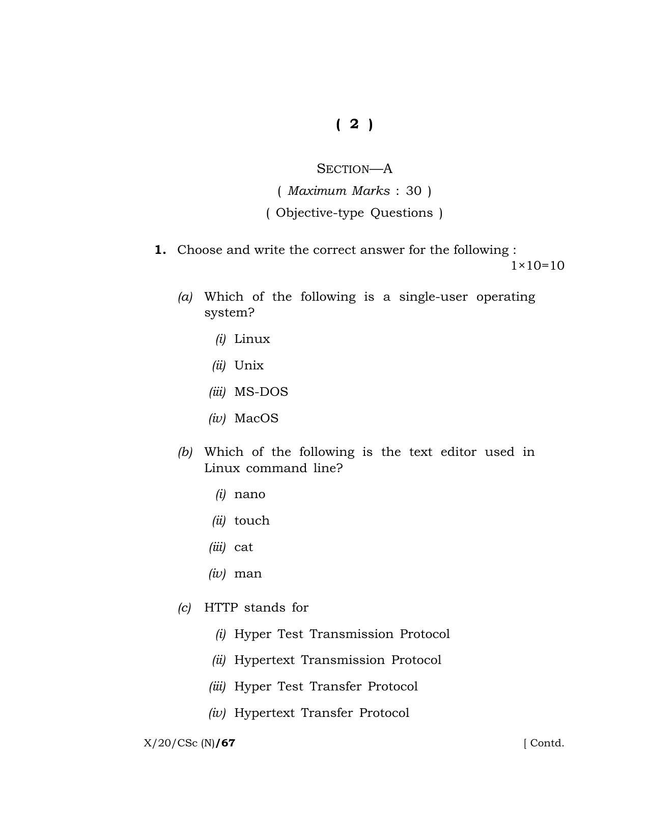 Meghalaya Board (MBOSE) Class 10 COMPUTER SCIENCE ( New Course ) 2020 Question Paper - Page 2
