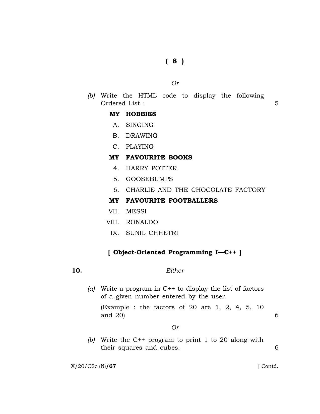 Meghalaya Board (MBOSE) Class 10 COMPUTER SCIENCE ( New Course ) 2020 Question Paper - Page 8