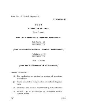 Meghalaya Board (MBOSE) Class 10 COMPUTER SCIENCE ( New Course ) 2020 Question Paper