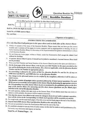 BHU RET BUDDHA DARSAN 2015 Question Paper