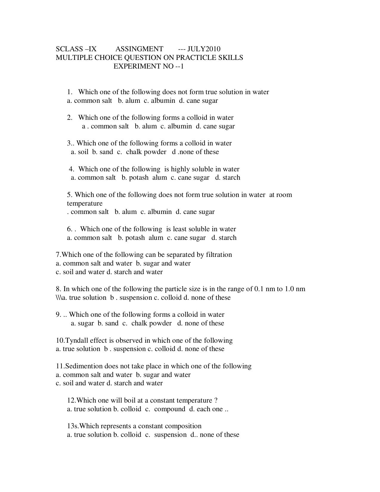 CBSE Worksheets for Class 9 Chemistry Assignment 18 - Page 1