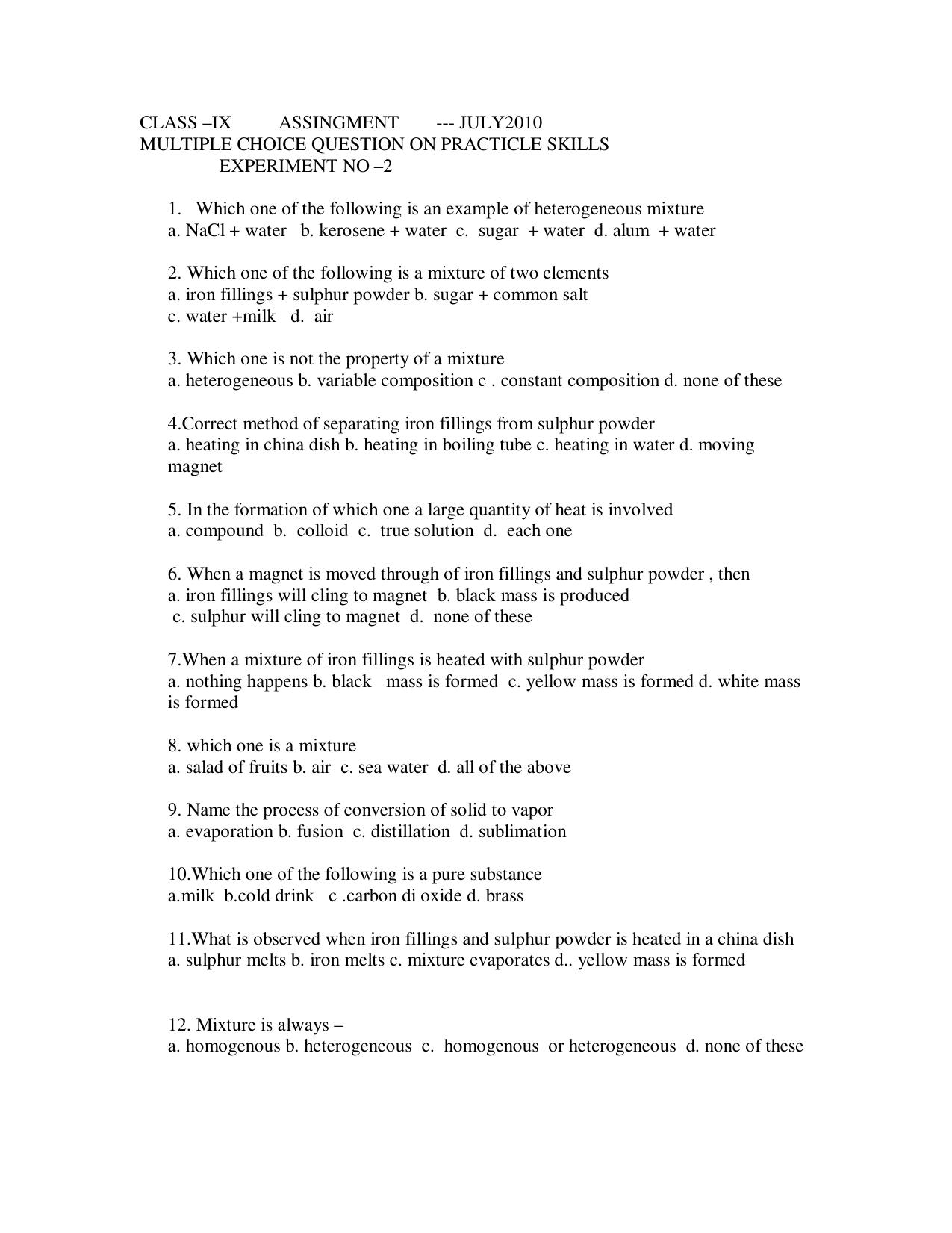 CBSE Worksheets for Class 9 Chemistry Assignment 18 - Page 2