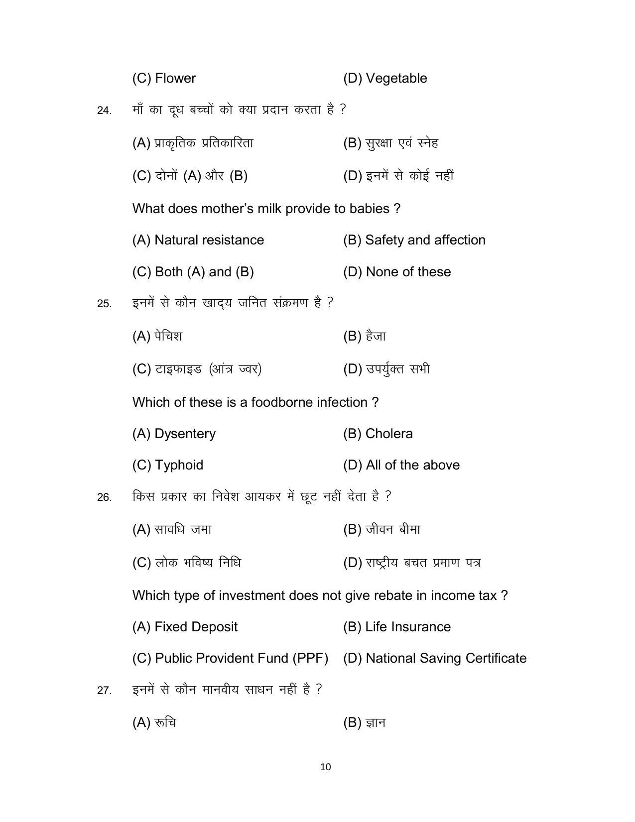 Bihar Board Class 12 Home Science Model Paper - Page 10