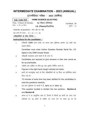 Bihar Board Class 12 Home Science Model Paper