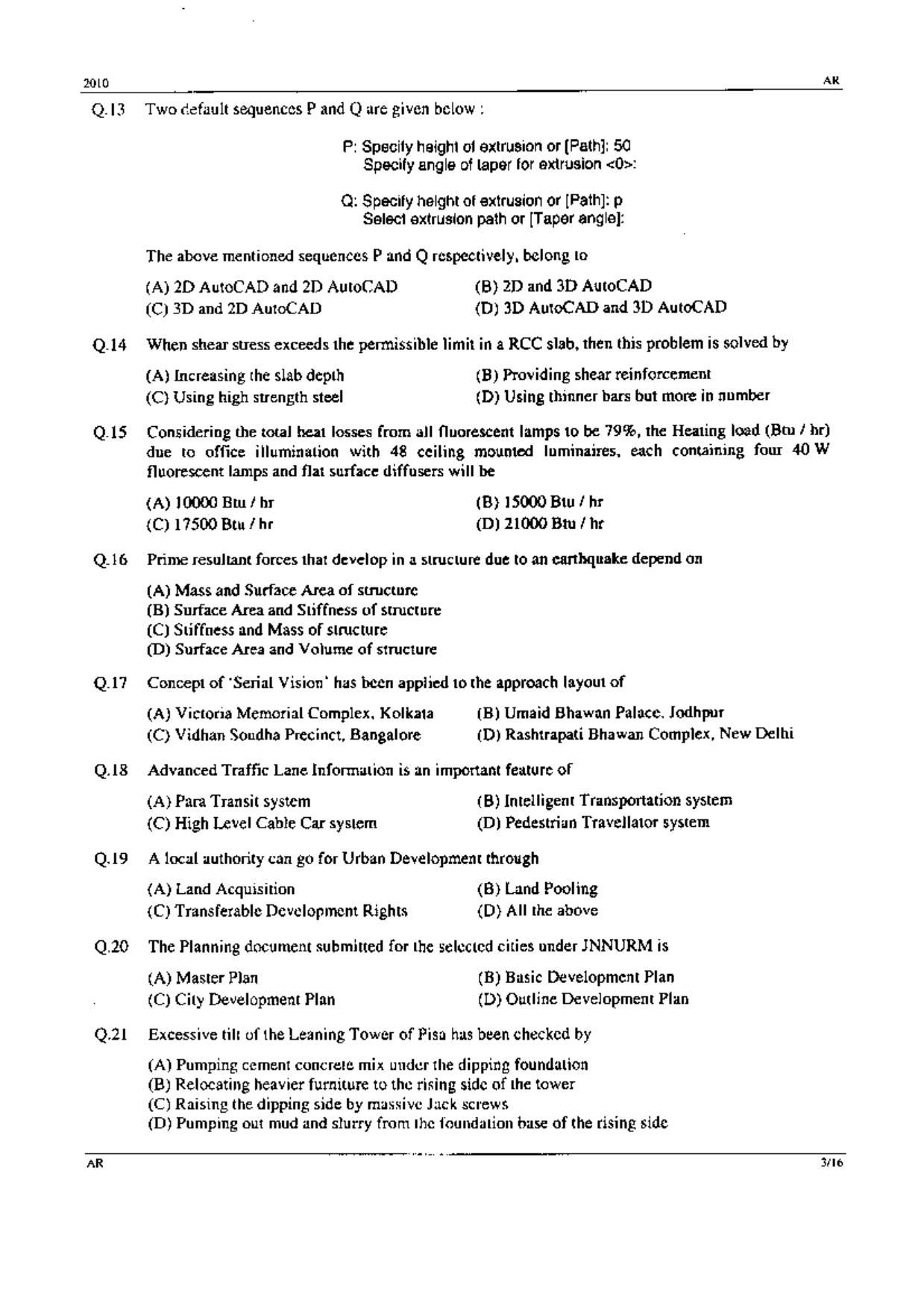 GATE 2010 Architecture and Planning (AR) Question Paper with Answer Key - Page 3