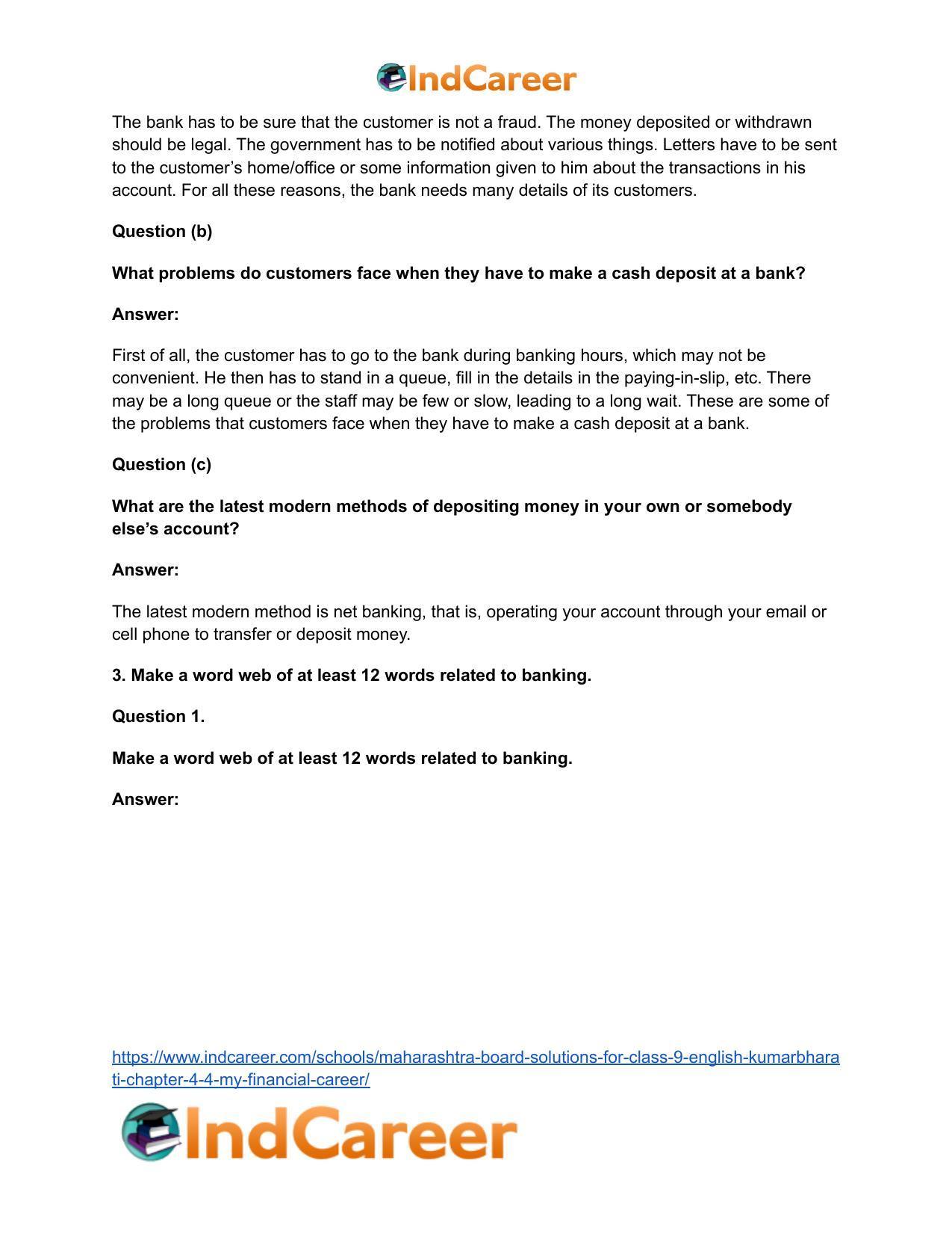 Maharashtra Board Solutions for Class 9- English Kumarbharati: Chapter 4.4- My Financial Career - Page 4