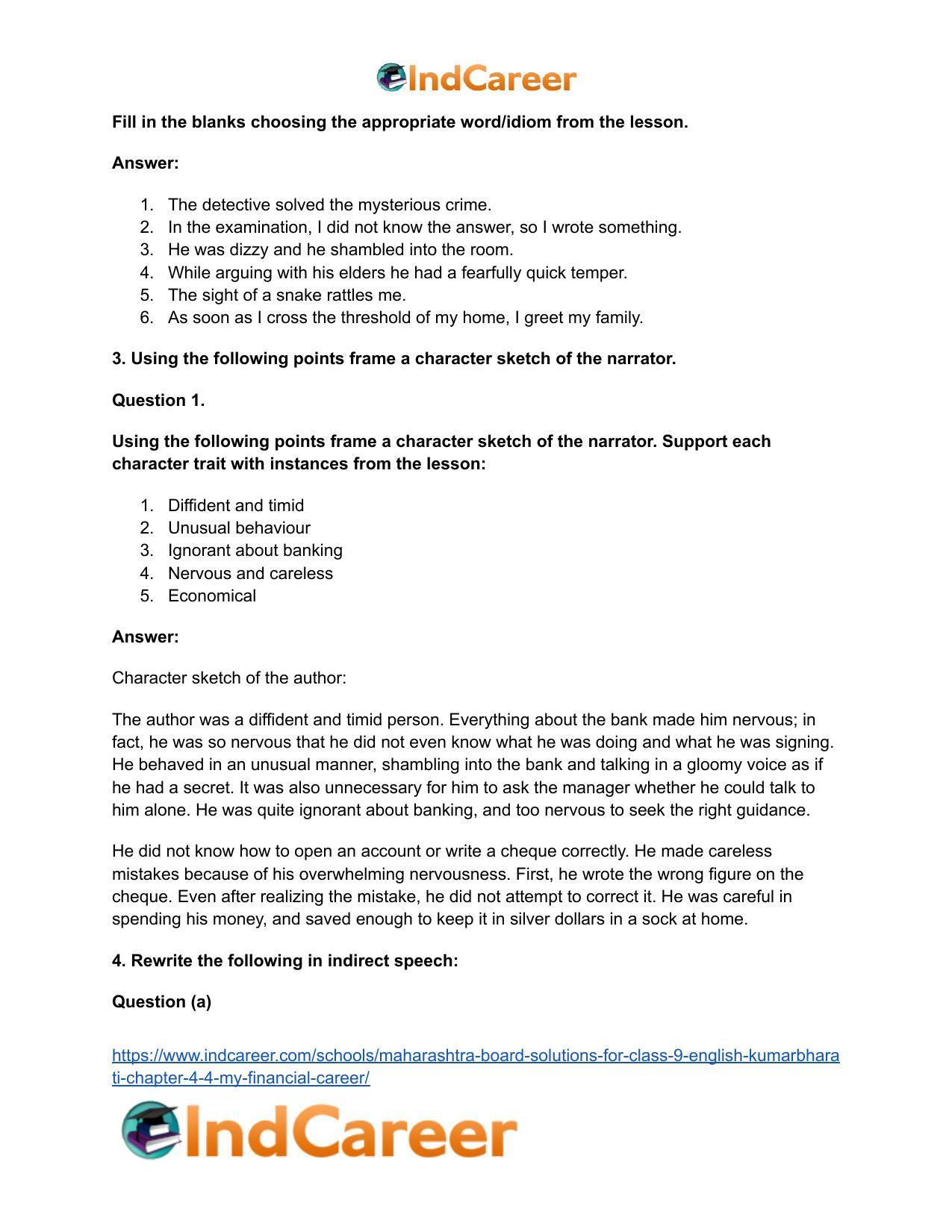 Maharashtra Board Solutions for Class 9- English Kumarbharati: Chapter 4.4- My Financial Career - Page 6