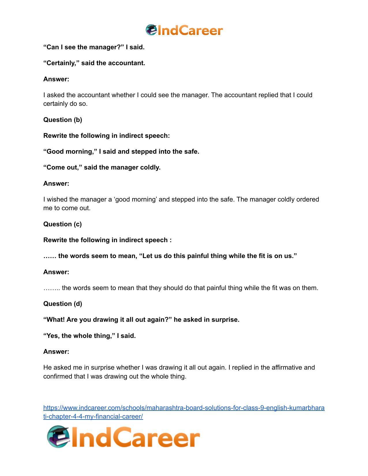 Maharashtra Board Solutions for Class 9- English Kumarbharati: Chapter 4.4- My Financial Career - Page 7