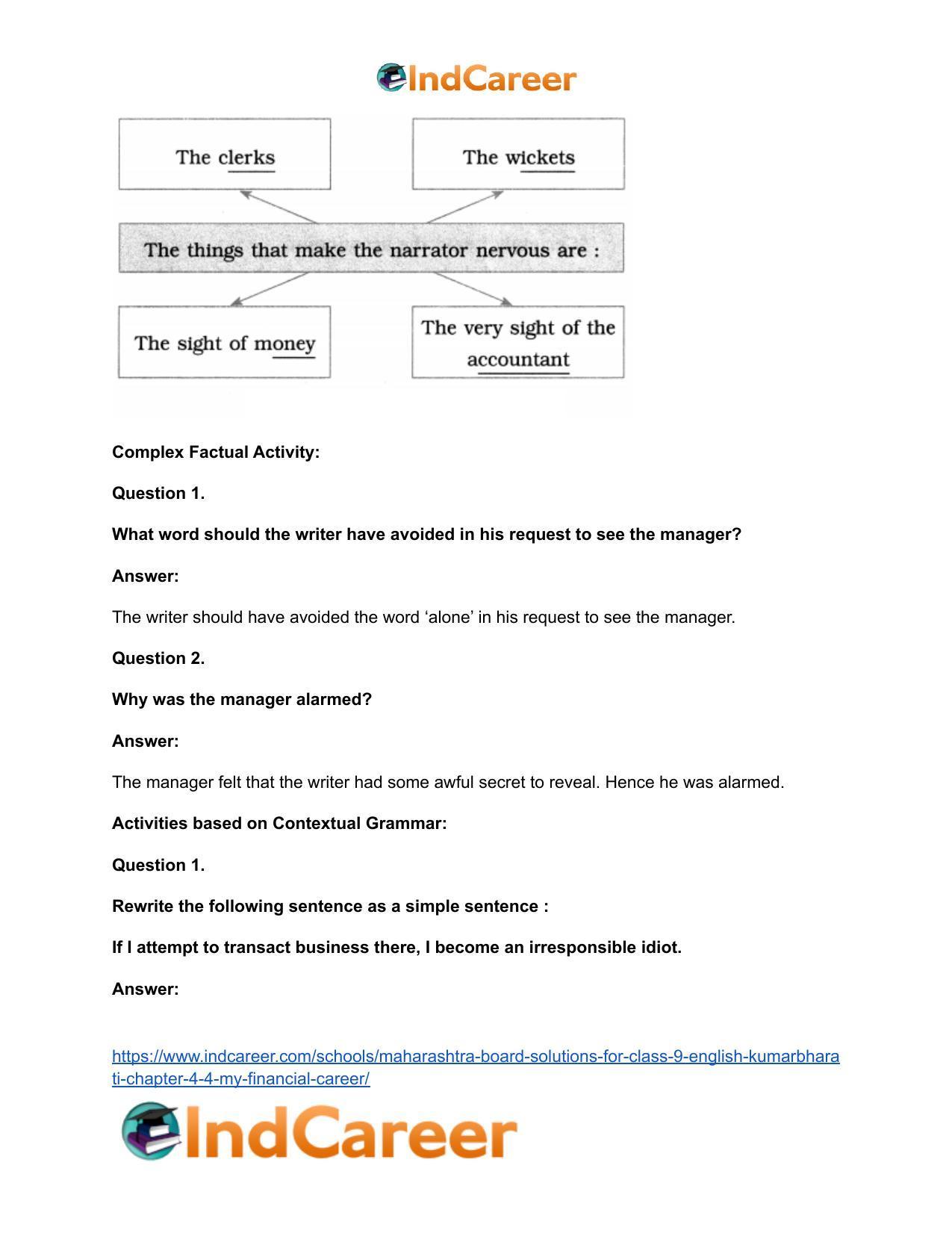 Maharashtra Board Solutions for Class 9- English Kumarbharati: Chapter 4.4- My Financial Career - Page 10