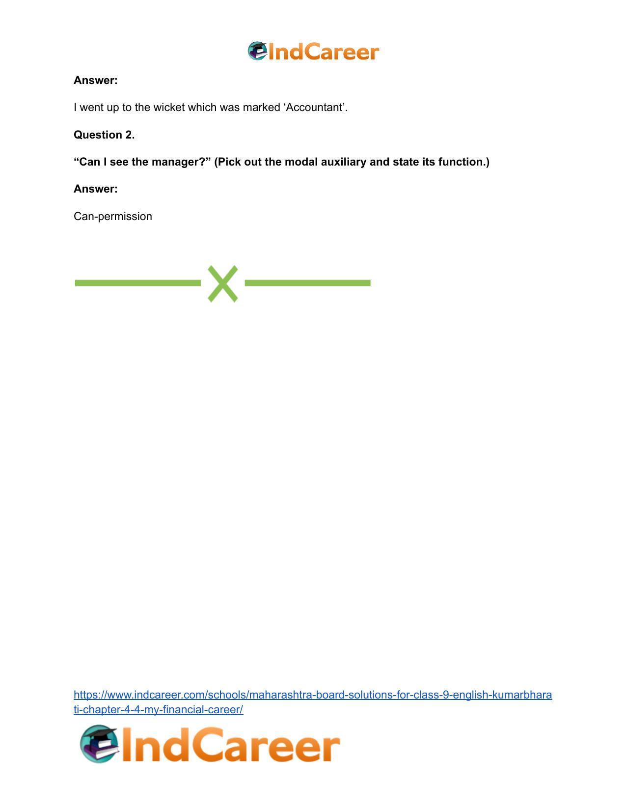 Maharashtra Board Solutions for Class 9- English Kumarbharati: Chapter 4.4- My Financial Career - Page 20