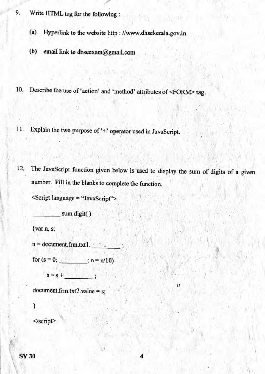 Kerala Plus Two 2019 Computer Science Question Paper - Page 2