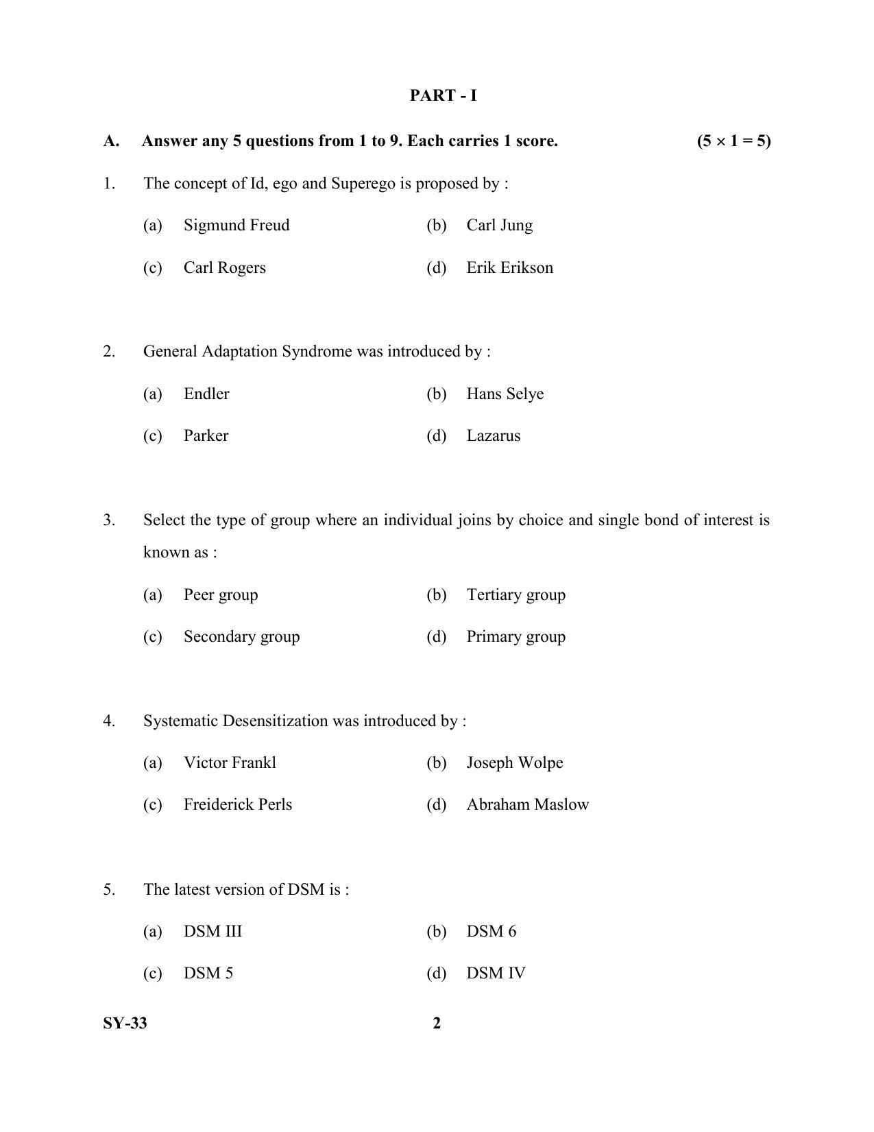 Kerala Plus Two Question Paper 2022 - Psychology - Page 2