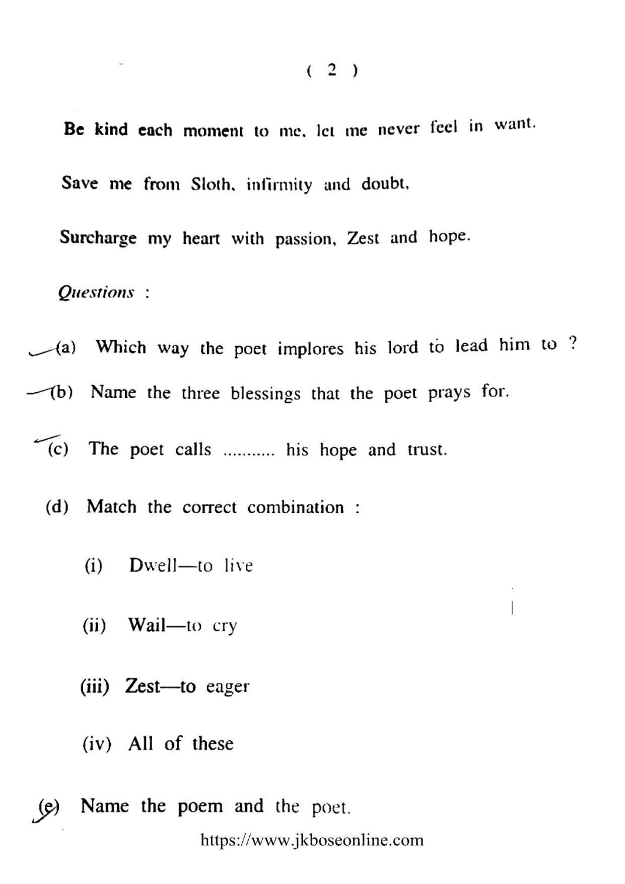 JKBOSE CLASS 10 English (5500-A) 2021 - Page 2